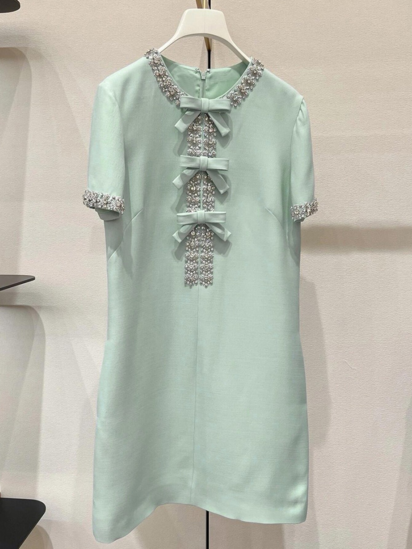 Embellished Mint Wool-Crepe Mini Dress