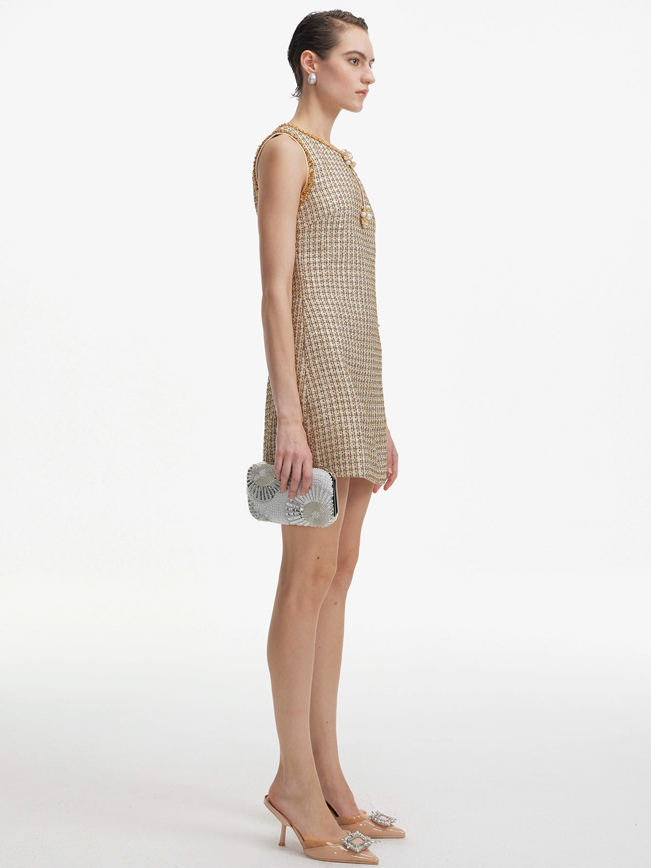 Tweed Shift Dress with Chain Detailing