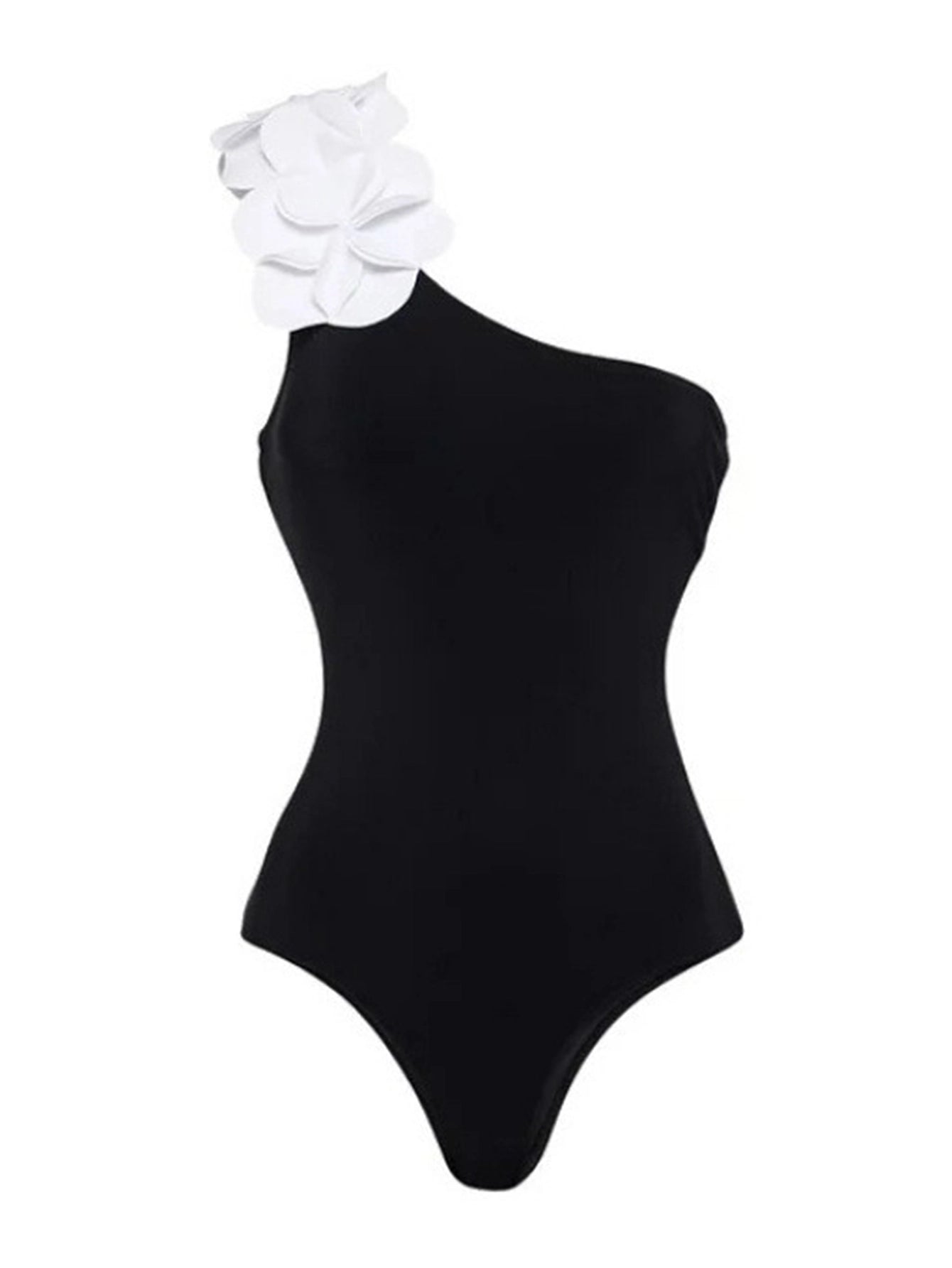 Contrast Color One-Shoulder Swimsuit