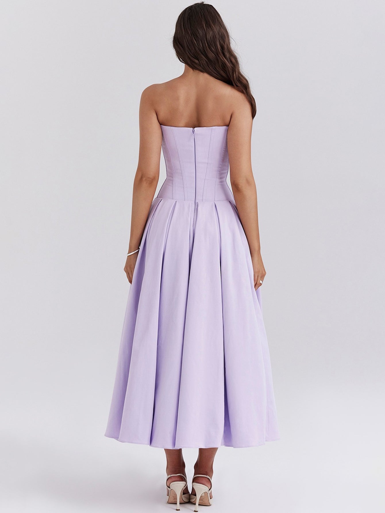 Solid Strapless Sleeveless Midi Dress - fashionprilin