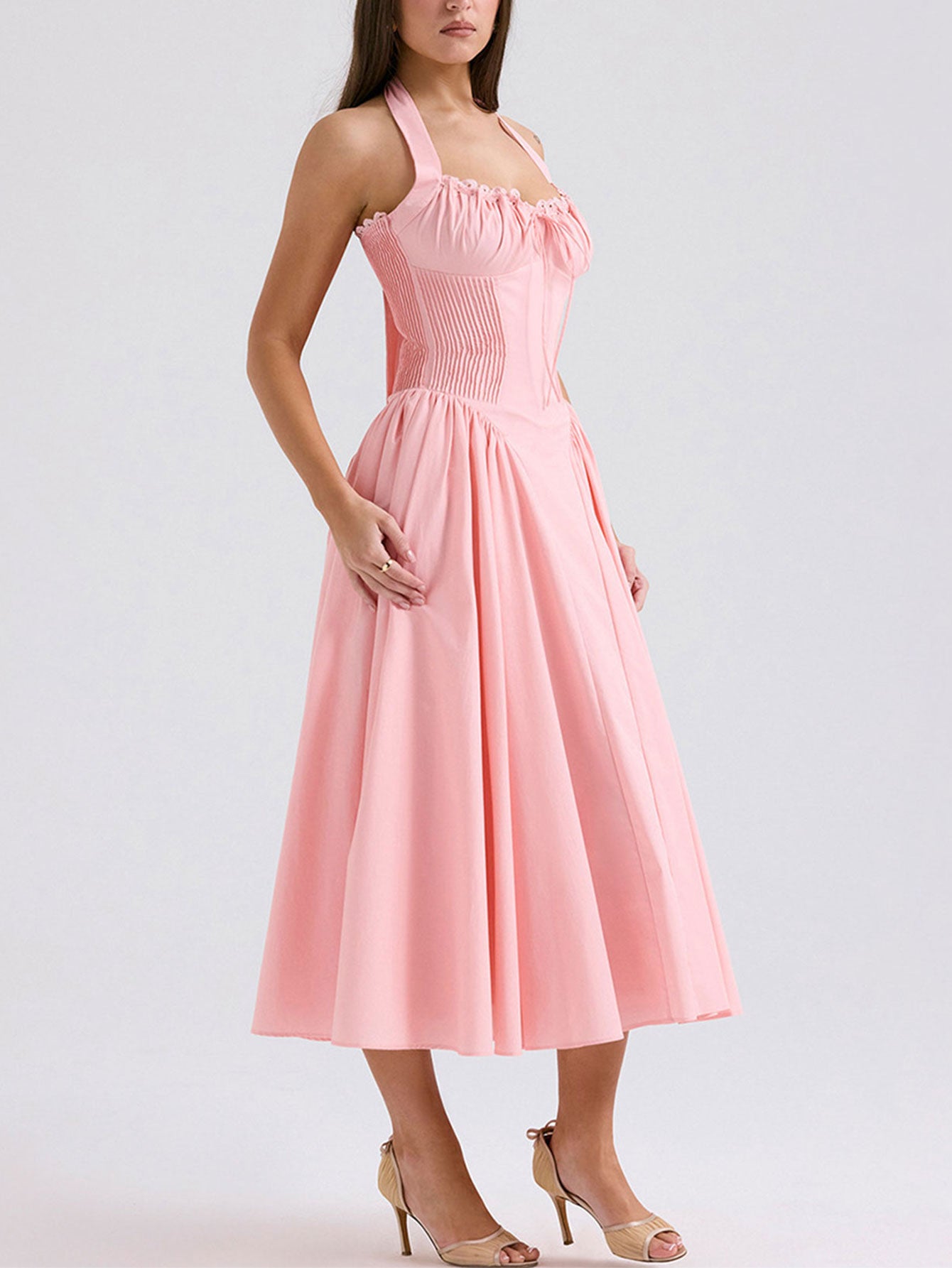 Elegant Halter Neck Corset Midi Dress - fashionprilin