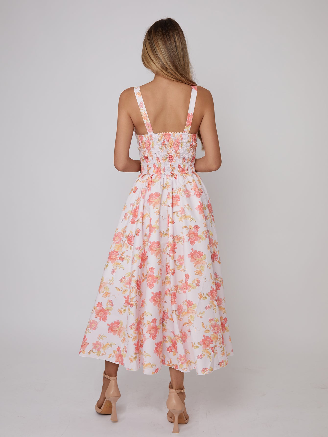 Floral Print Maxi Dress with Square Neckline