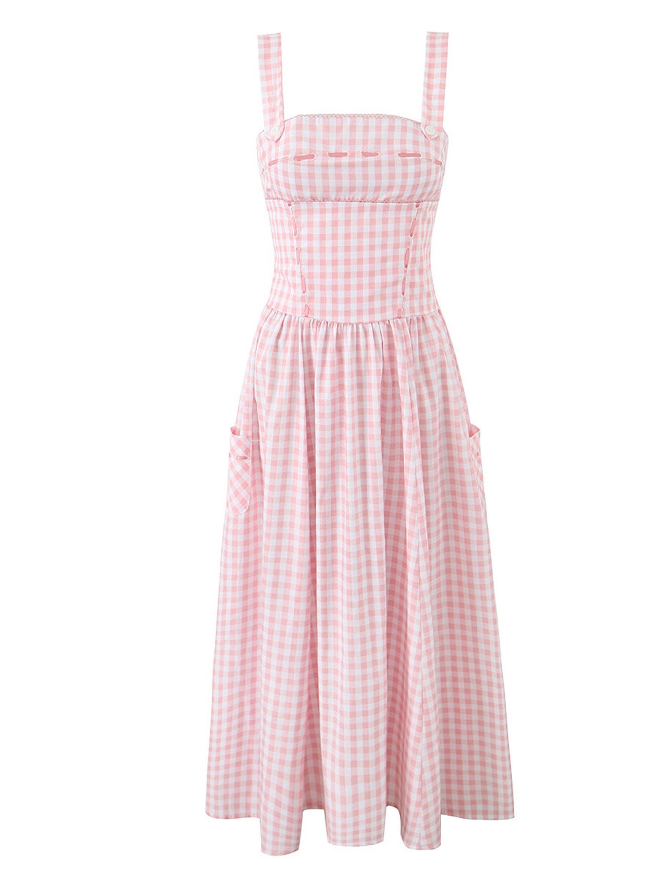 Plaid Checkered Sundress with Pockets - Retro Style Midi Dress for Women - fashionprilin