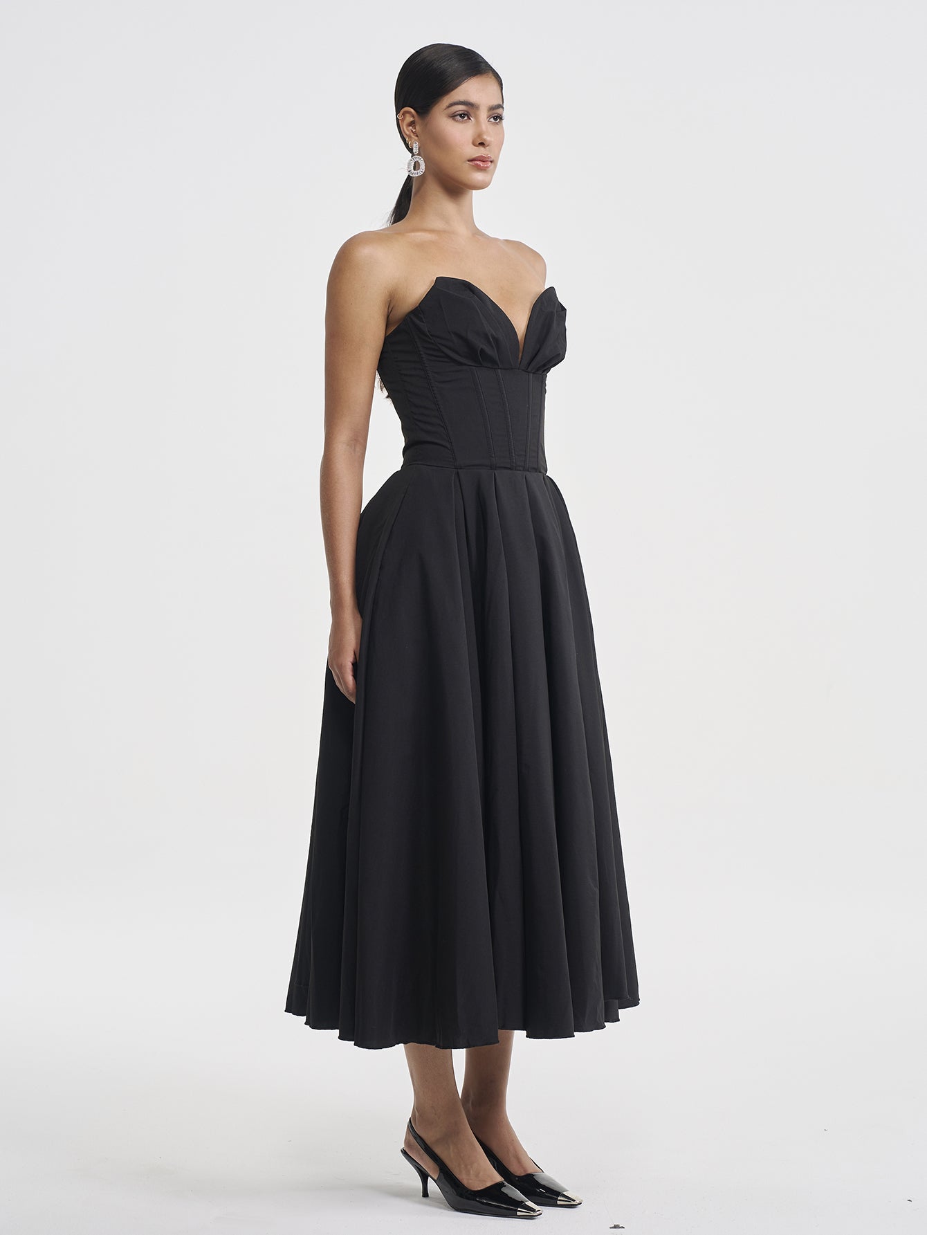 Solid Strapless Sleeveless Midi Dress