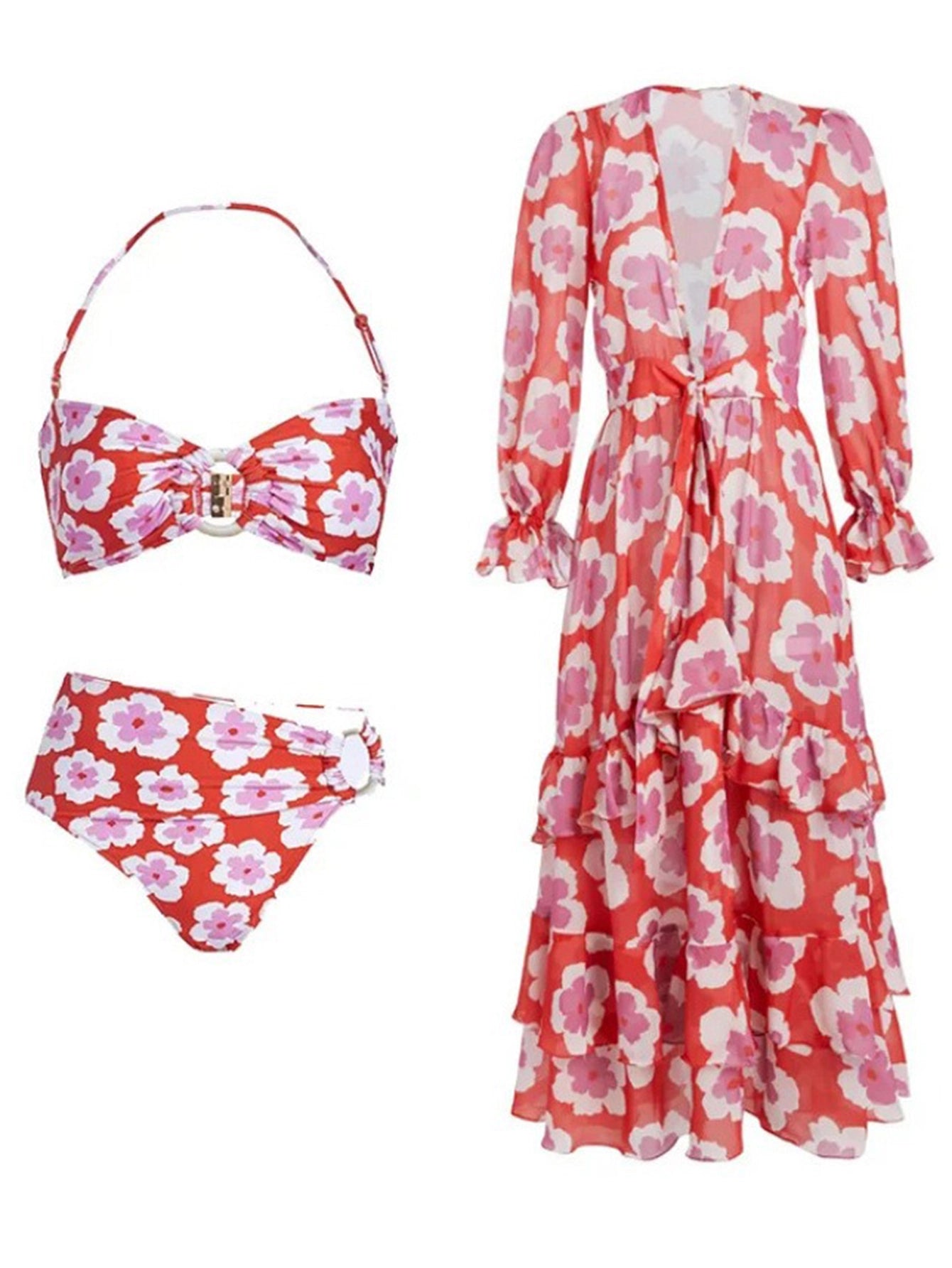 Halterneck Printed Bikini & Cover-Up Ensemble