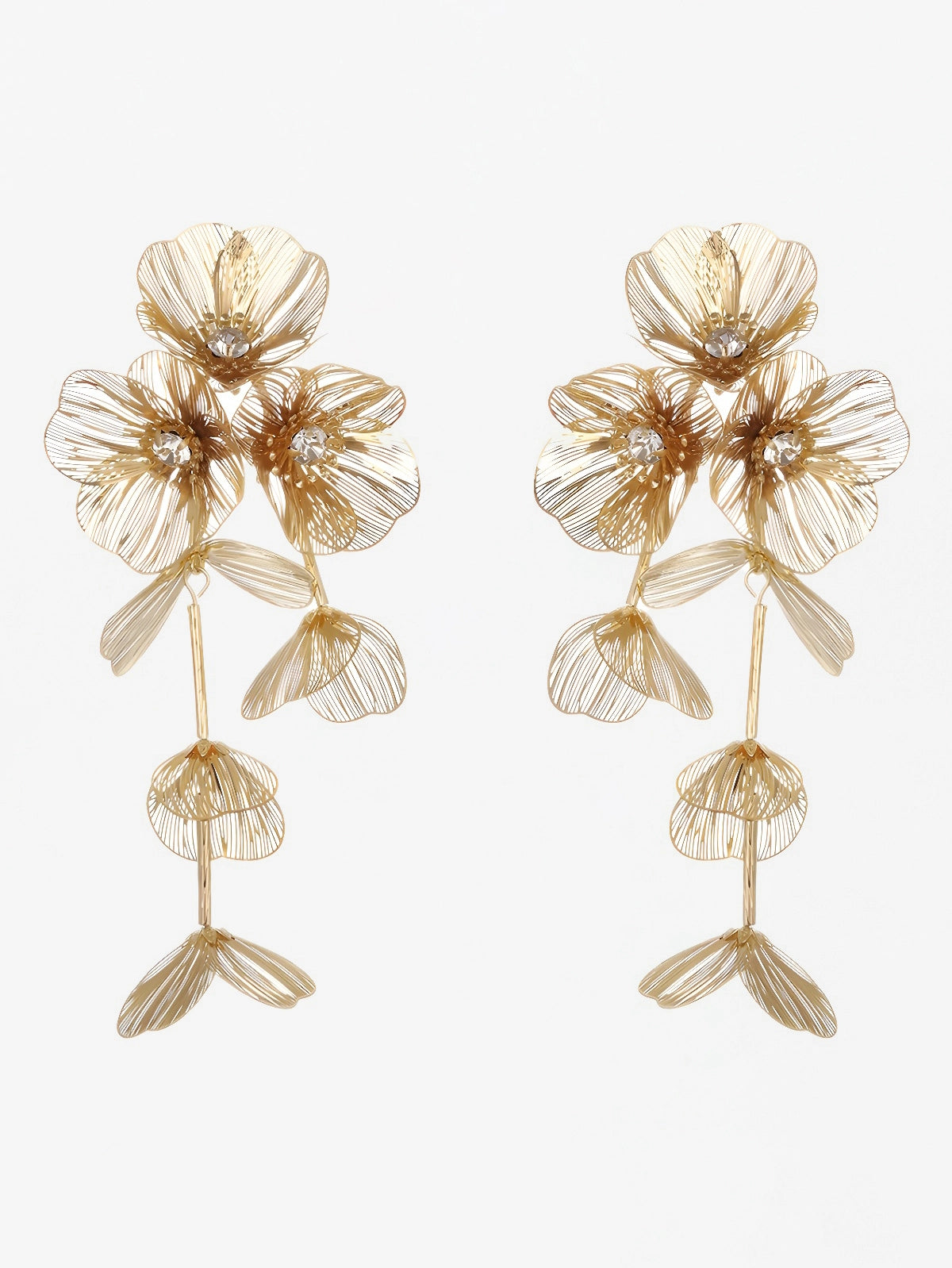 Gold Flower Long Earrings