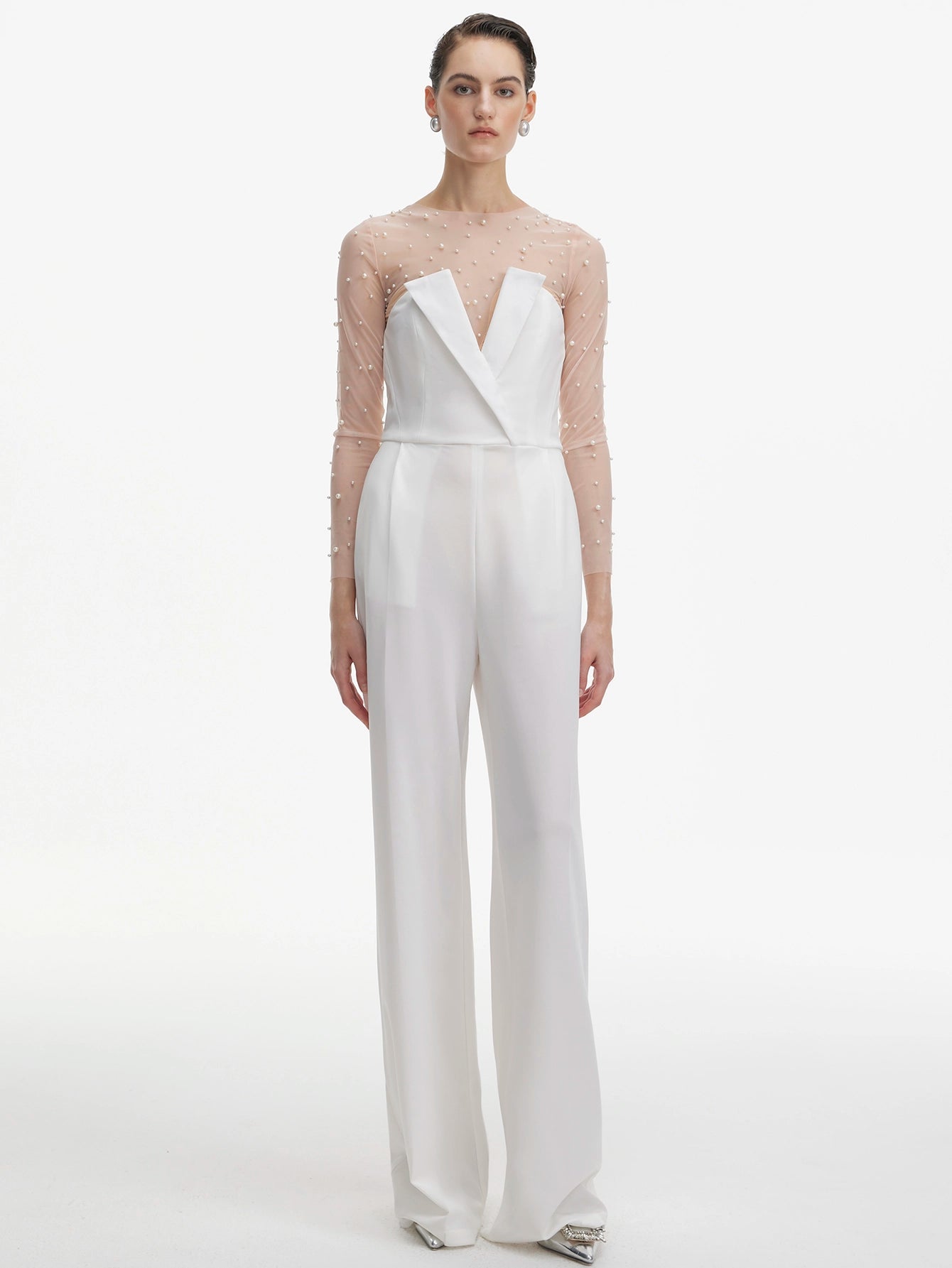 Pearl Beaded White Jumpsuit