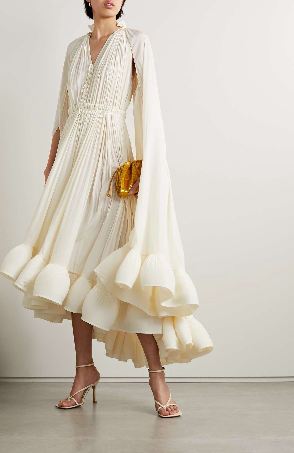 Cape-Back Pleated Gown - Timeless Elegance