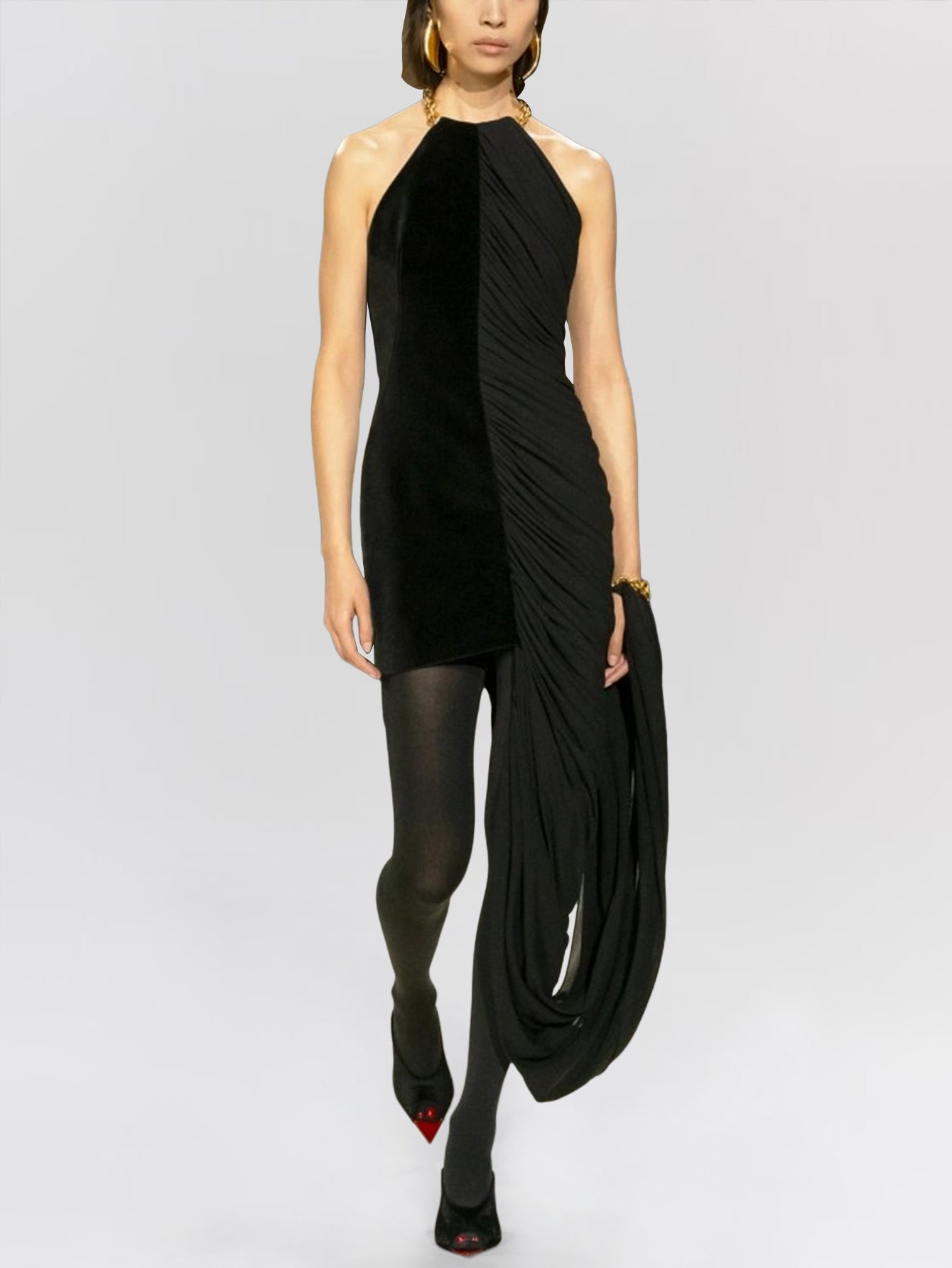 Draped Velvet Halterneck Dress