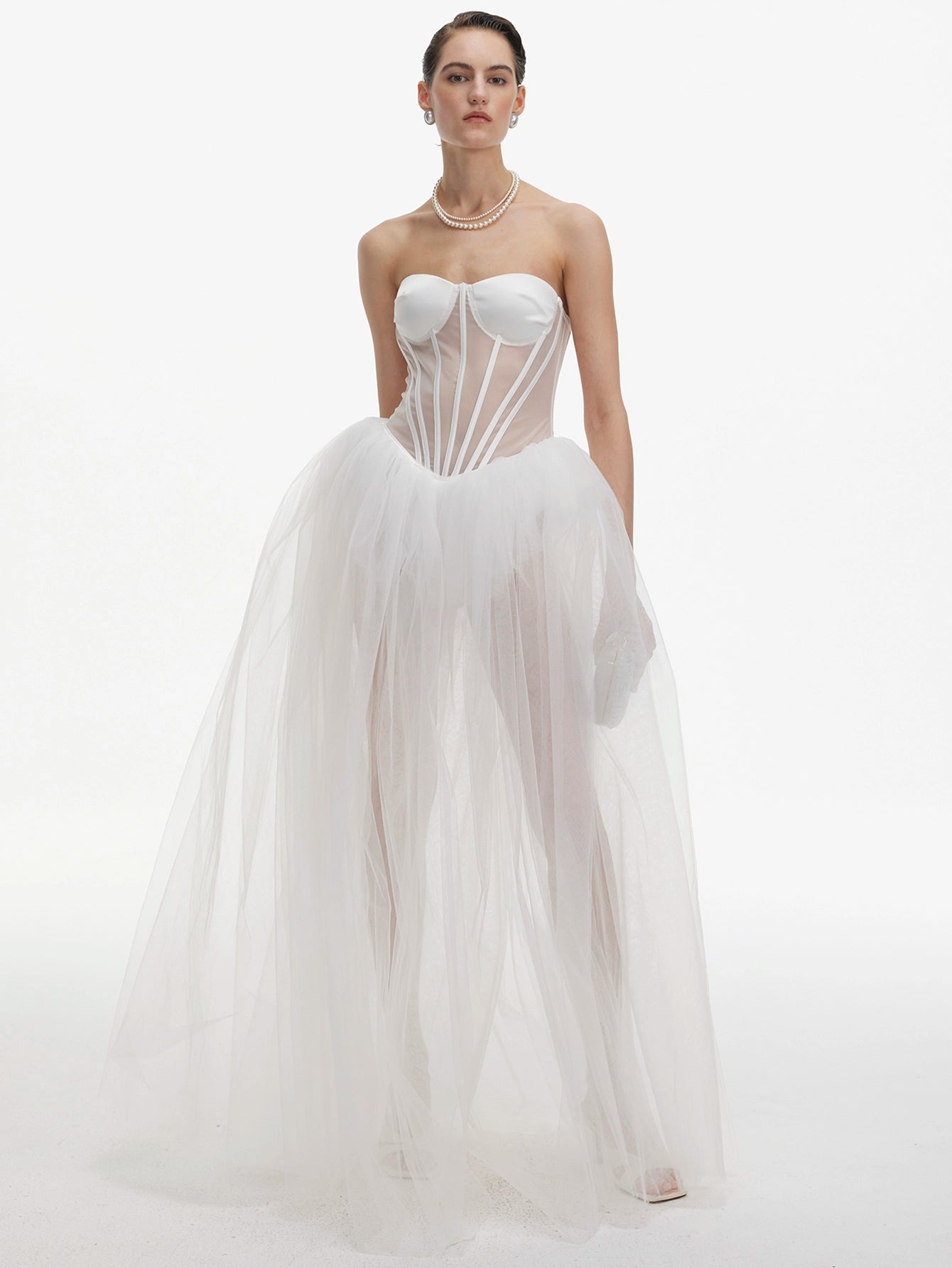 White Corset Gown with Tulle Skirt