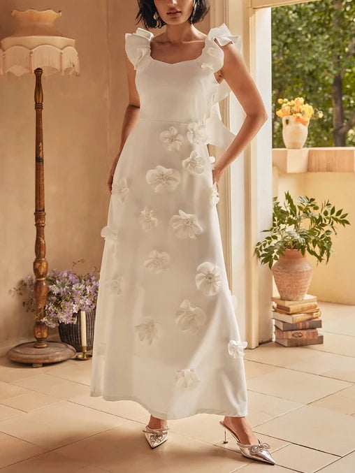 Stunning Ruffle Patchwork Gown With Floral-Embellished