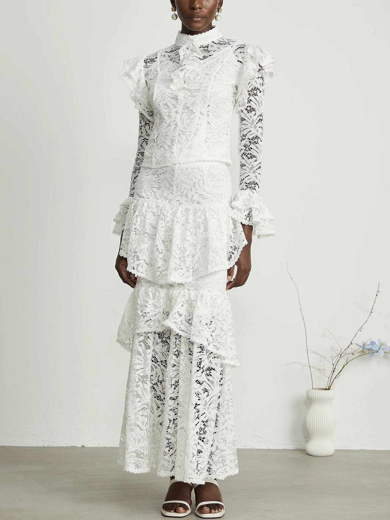 Sophisticated Lace Tiered Maxi Dress Set(Silvia)