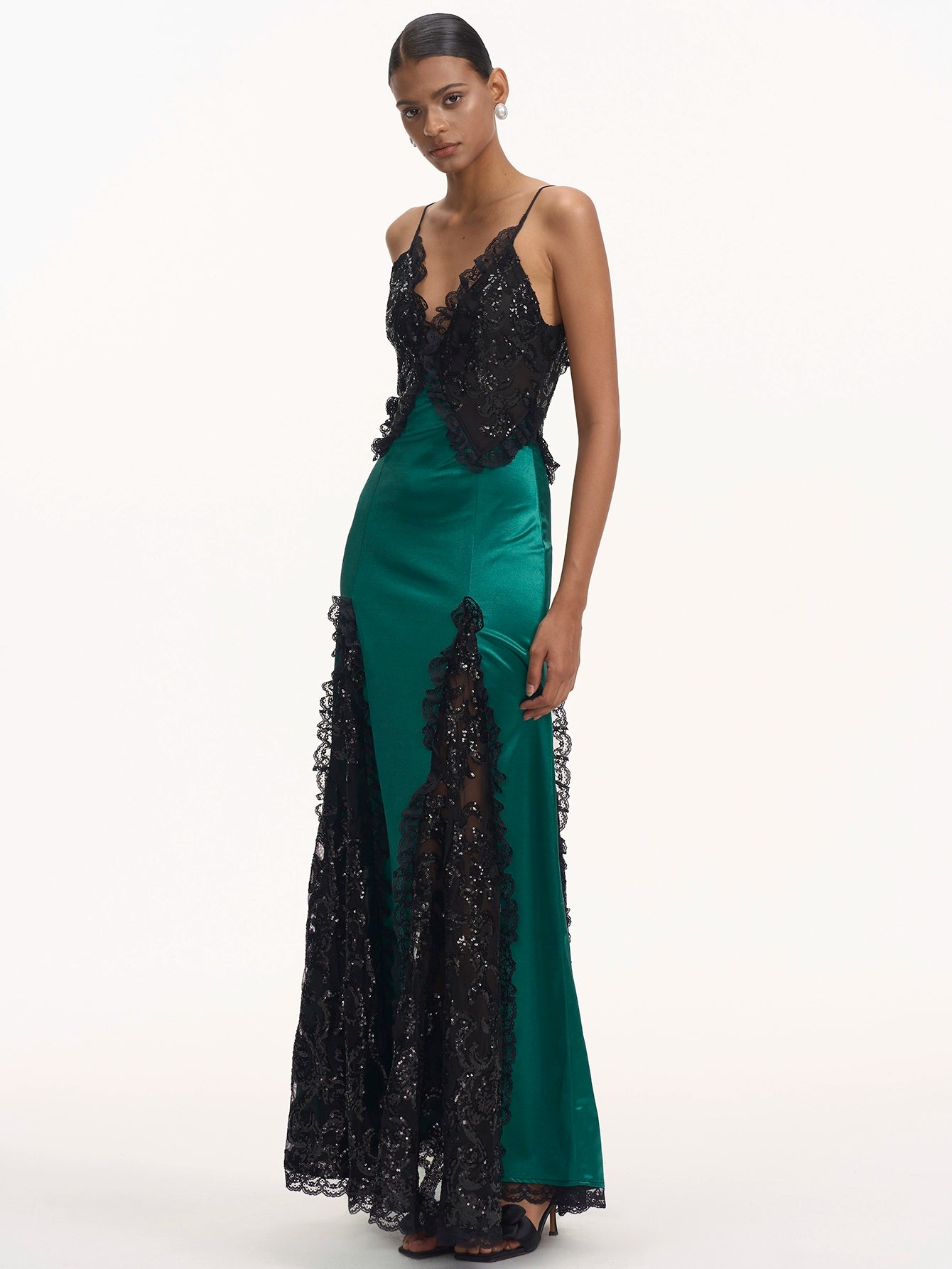 Plunging Neckline Sequined Gown