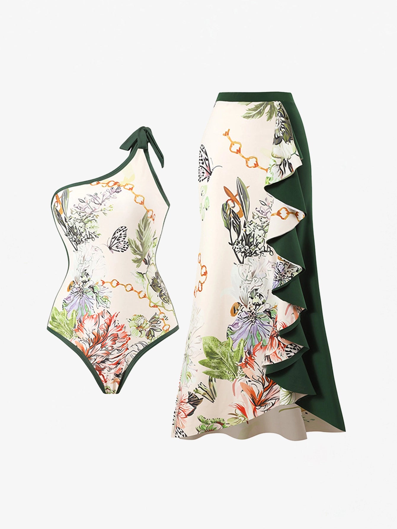 Elegant Botanical Swimsuit Two-Piece Set