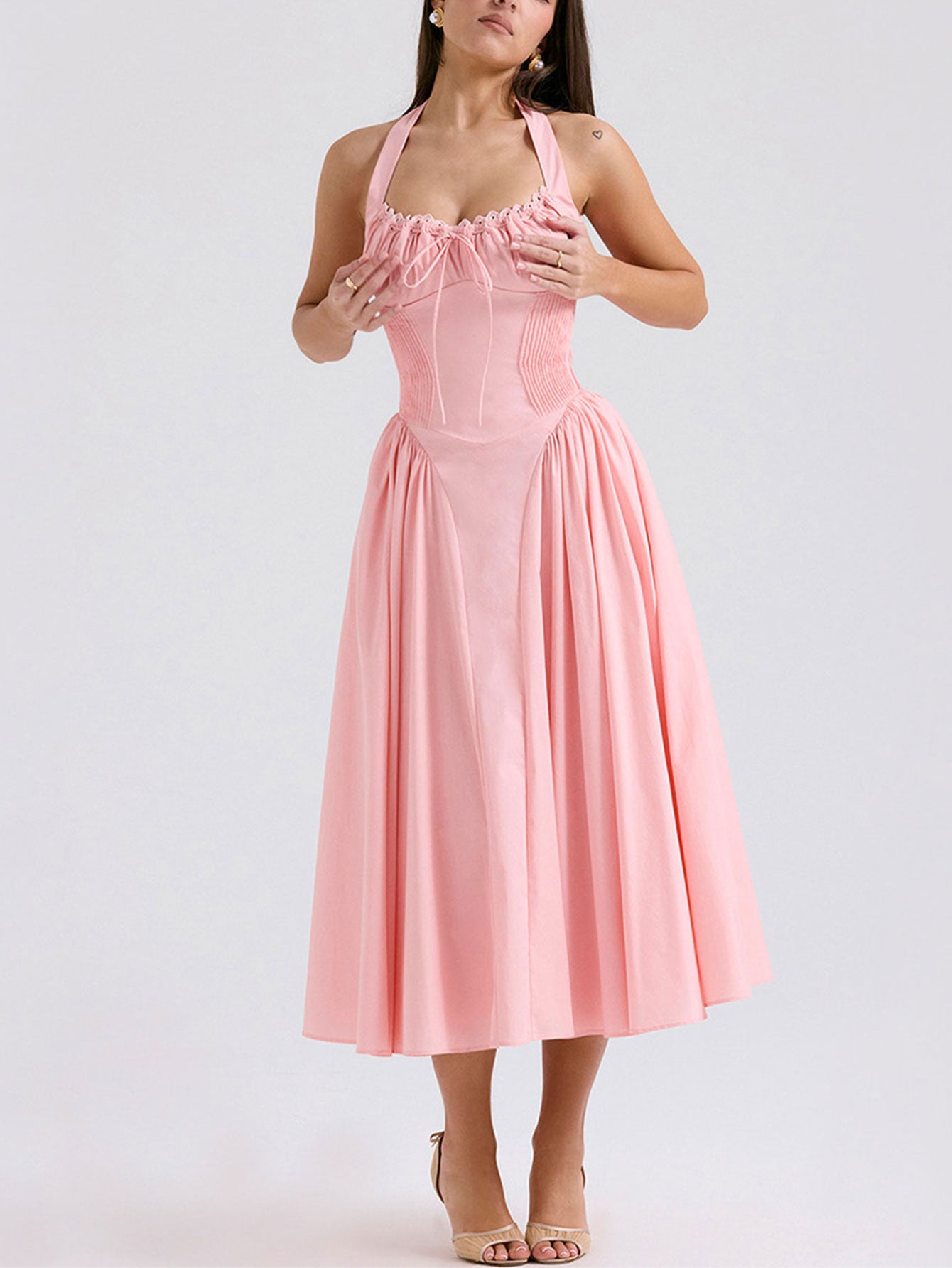 Elegant Halter Neck Corset Midi Dress - fashionprilin