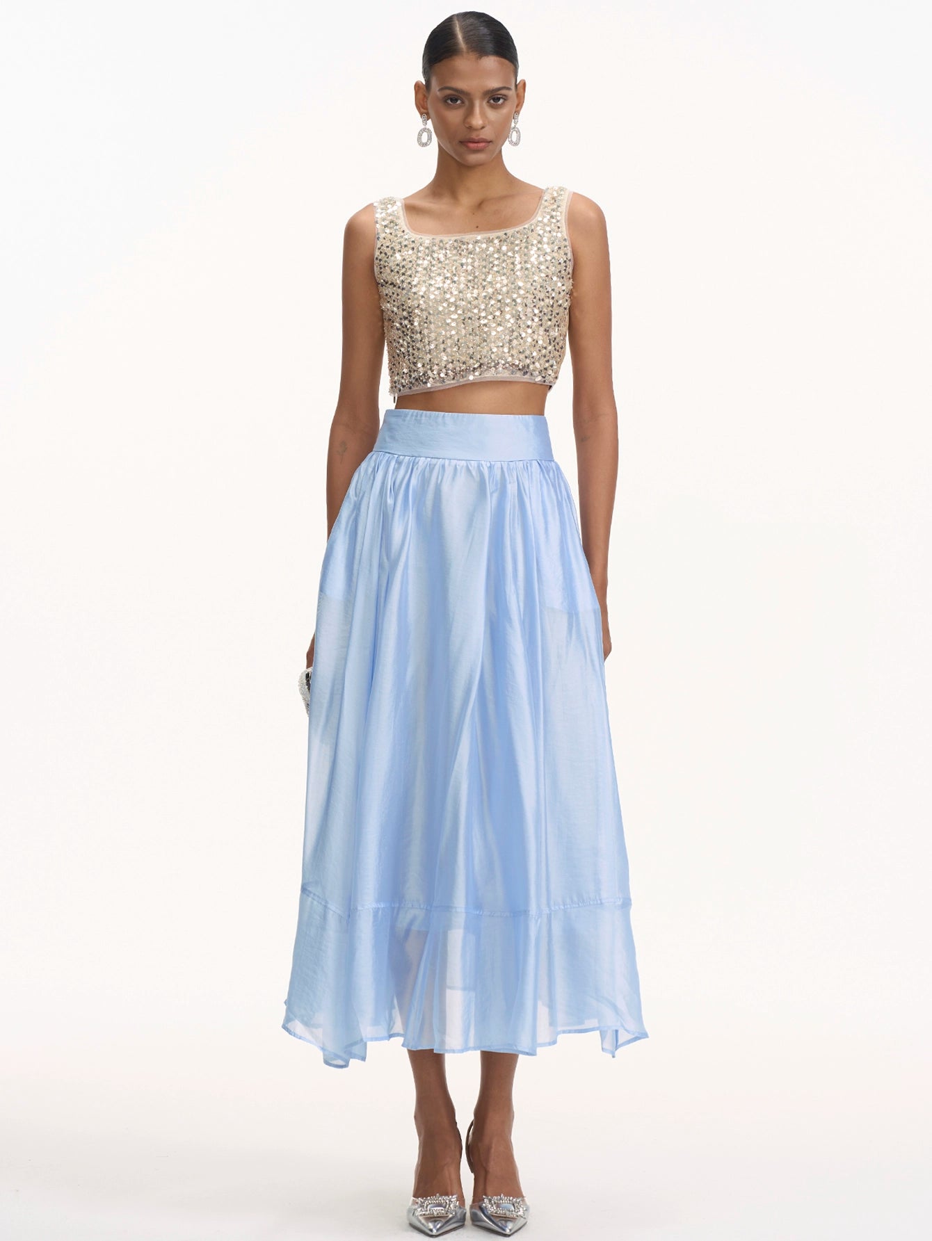 Elegant Sequin Top & Flowy Skirt Set