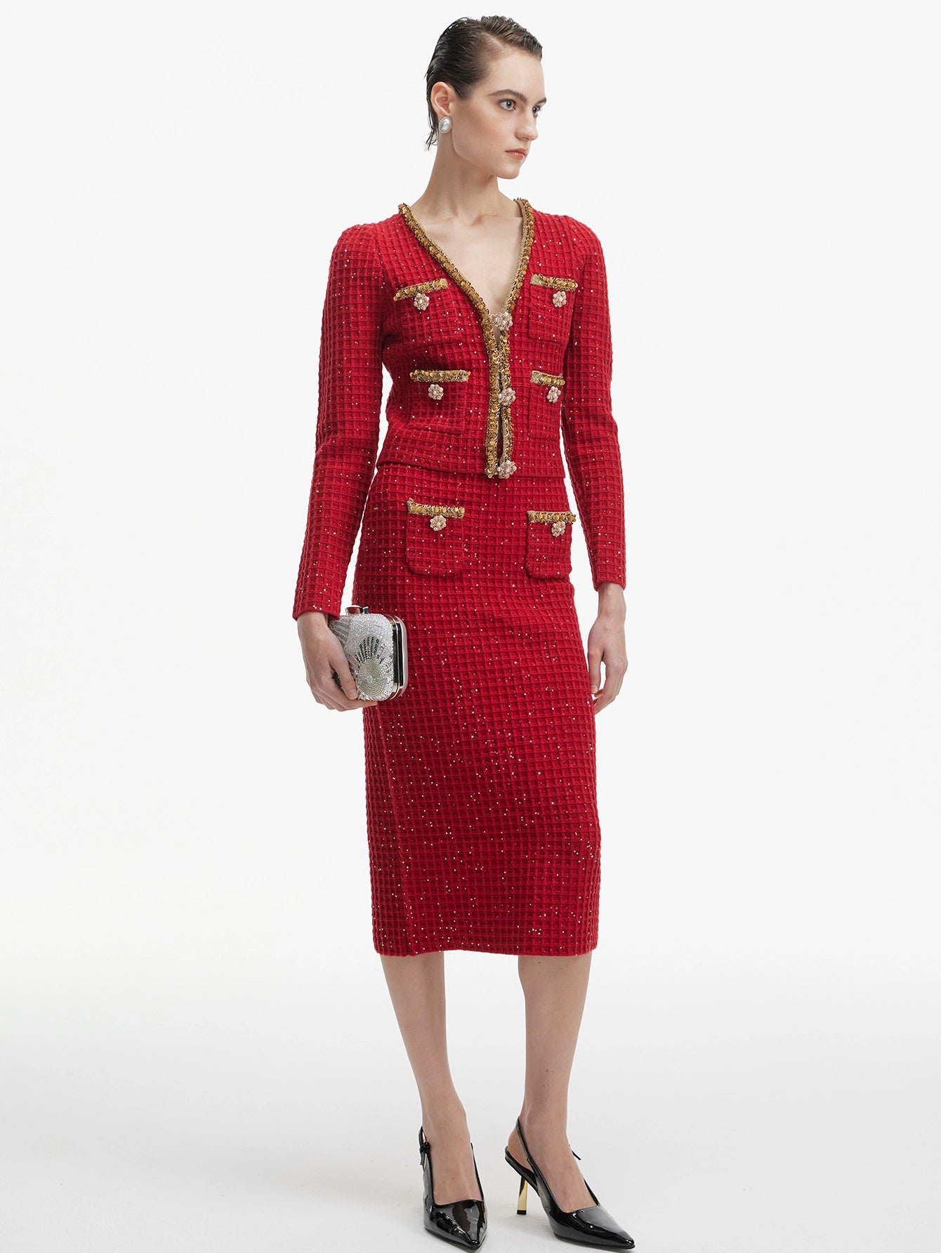 Luxurious Tweed Jacket & Skirt Ensemble