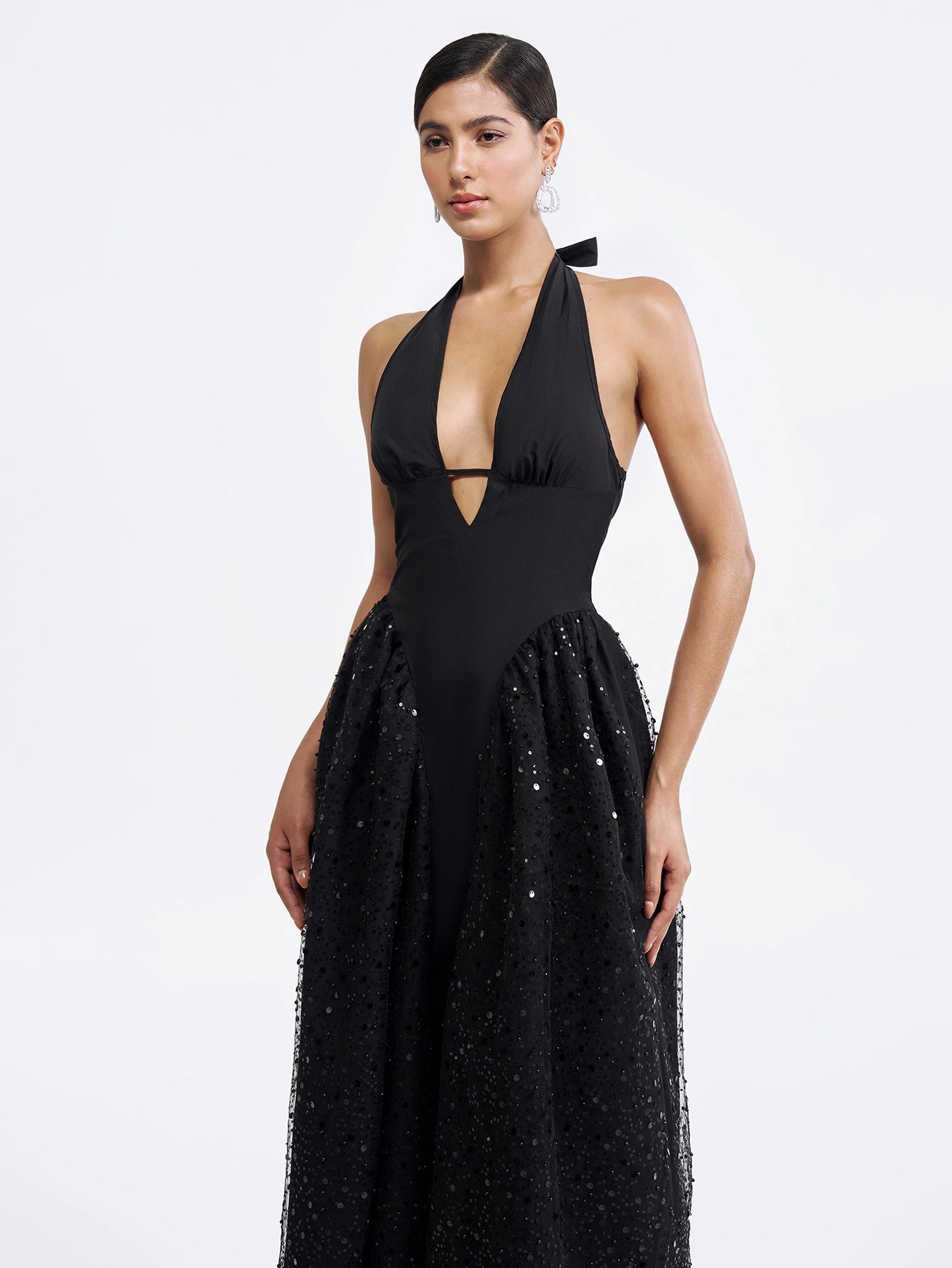 Elegant Black Sequined Midi Dress