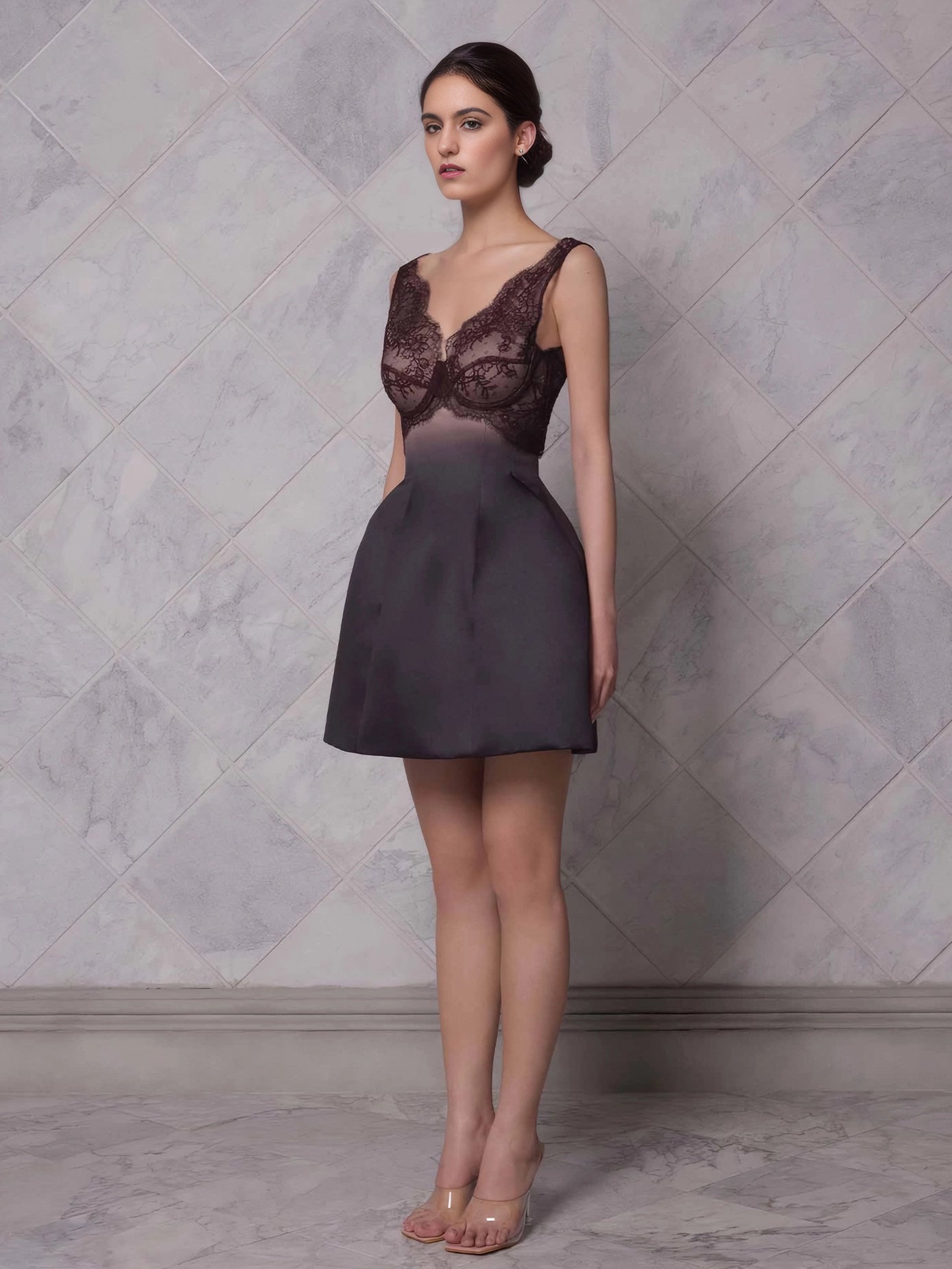 Sexy Lace-Trimmed Satin Cocktail Dress