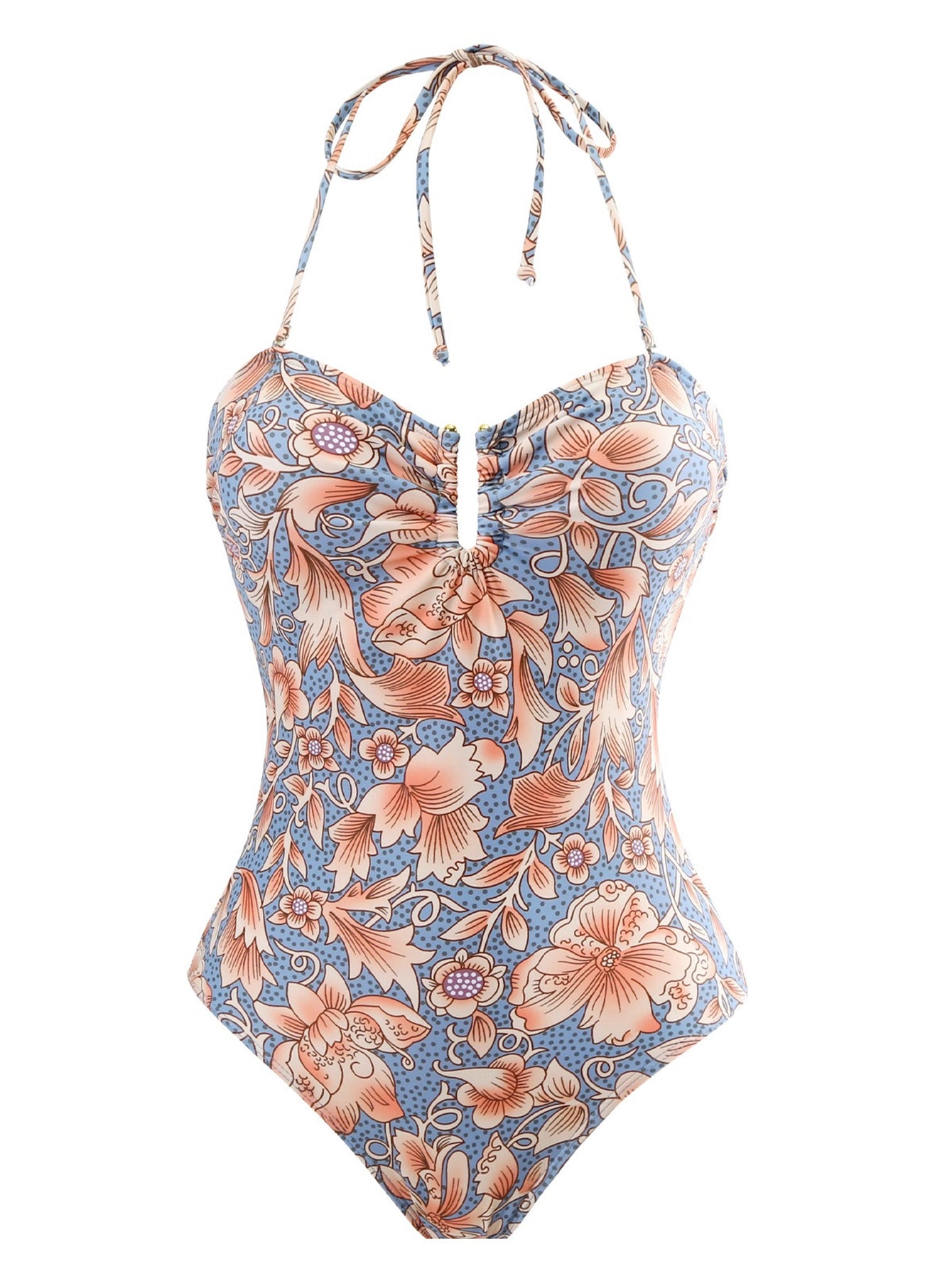 Exclusive Floral Halter Swimsuit Two-Piece Set