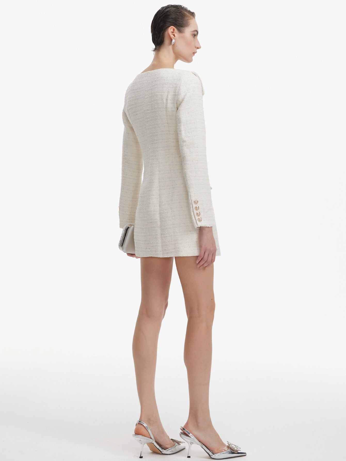 Off-the-Shoulder Tweed Blazer Dress(Silvia)