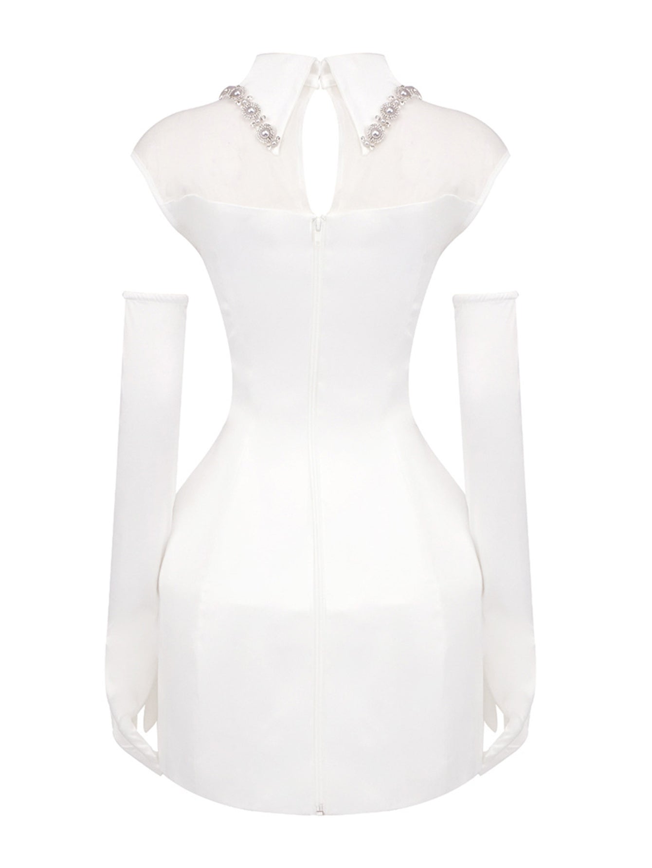 White Mini Dress with Sheer Collar and Gloves