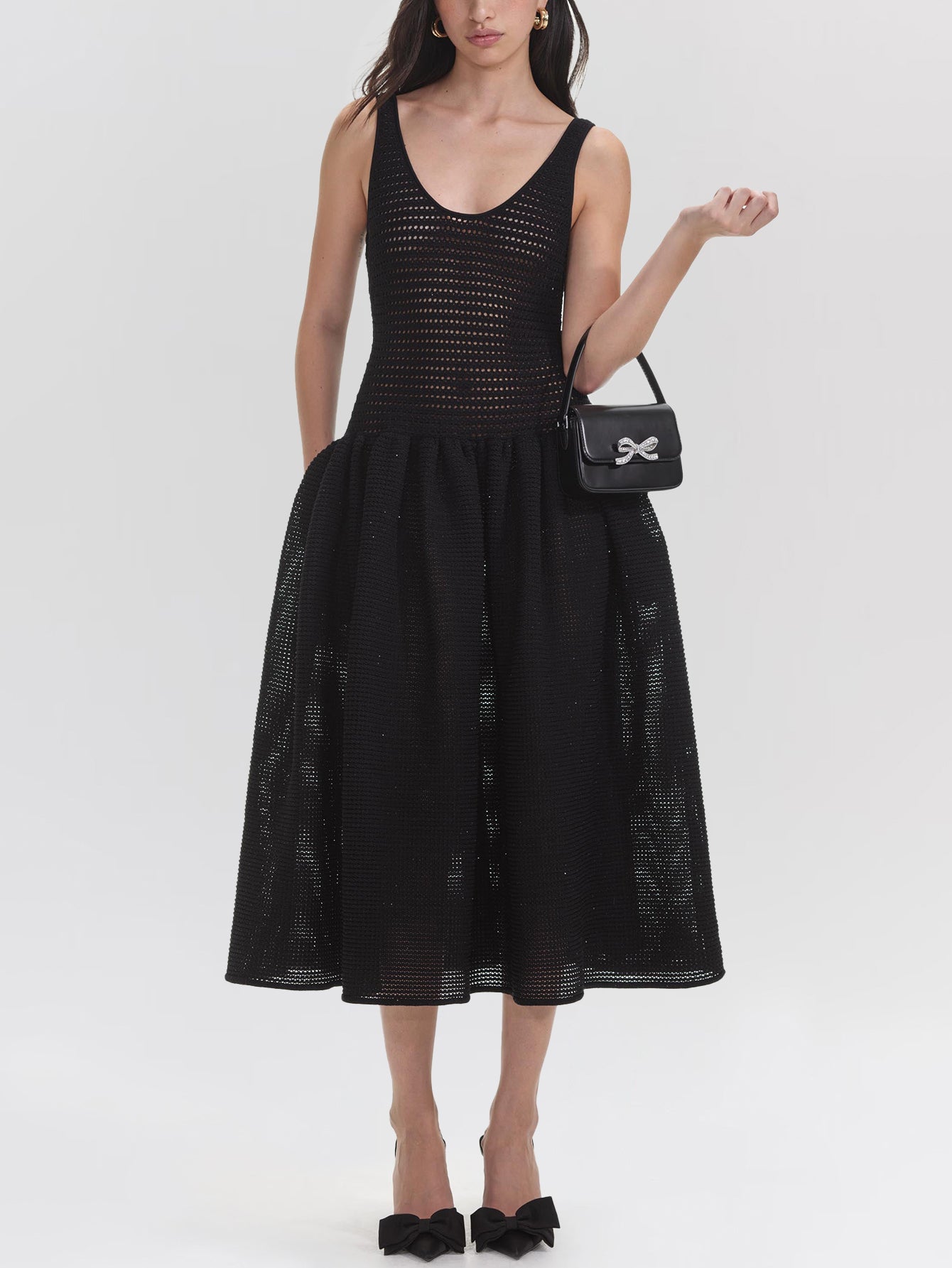 Elegant Black Mesh Dress with Flared Skirt for Special Occasions