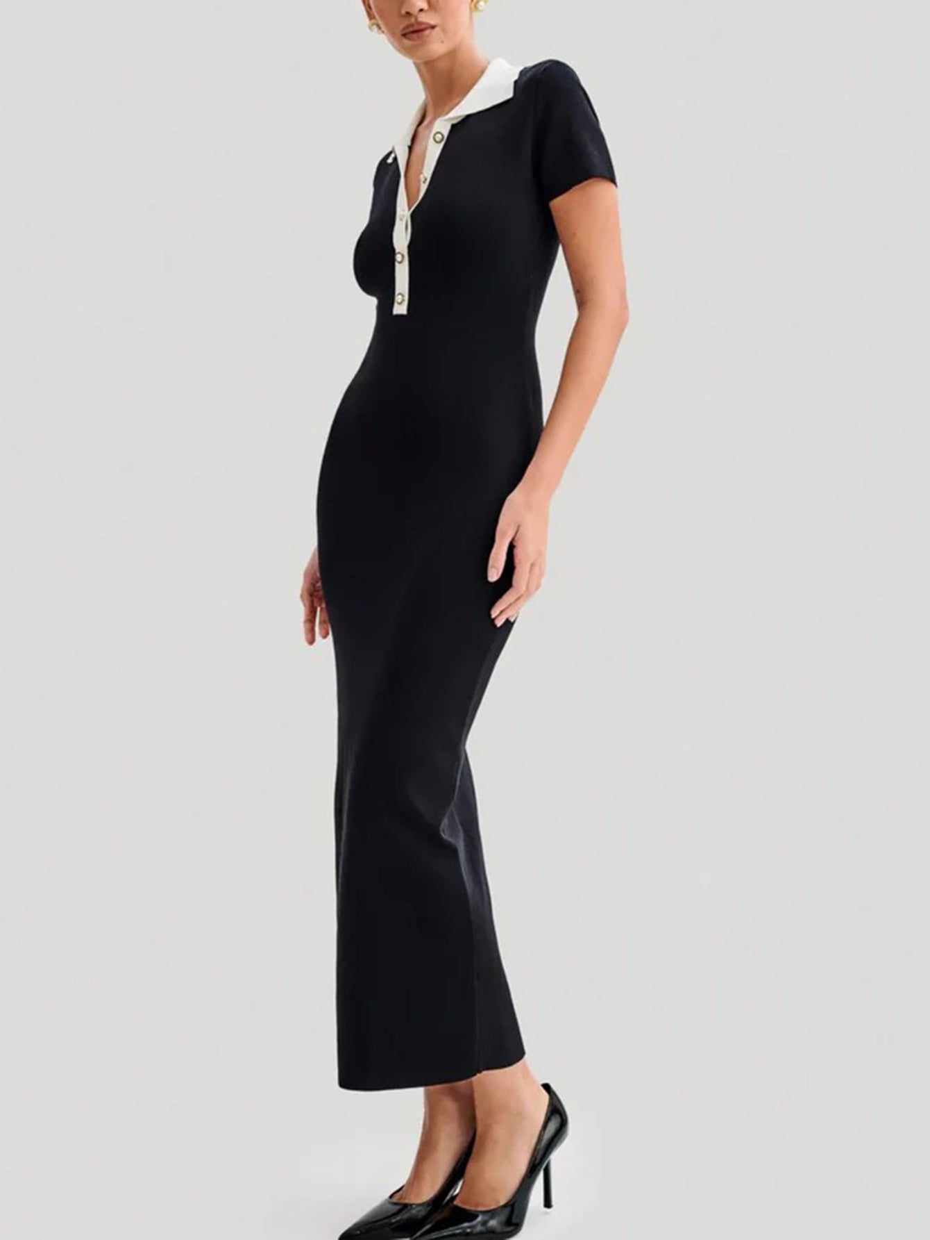 Polo Collar Bodycon Maxi Dress