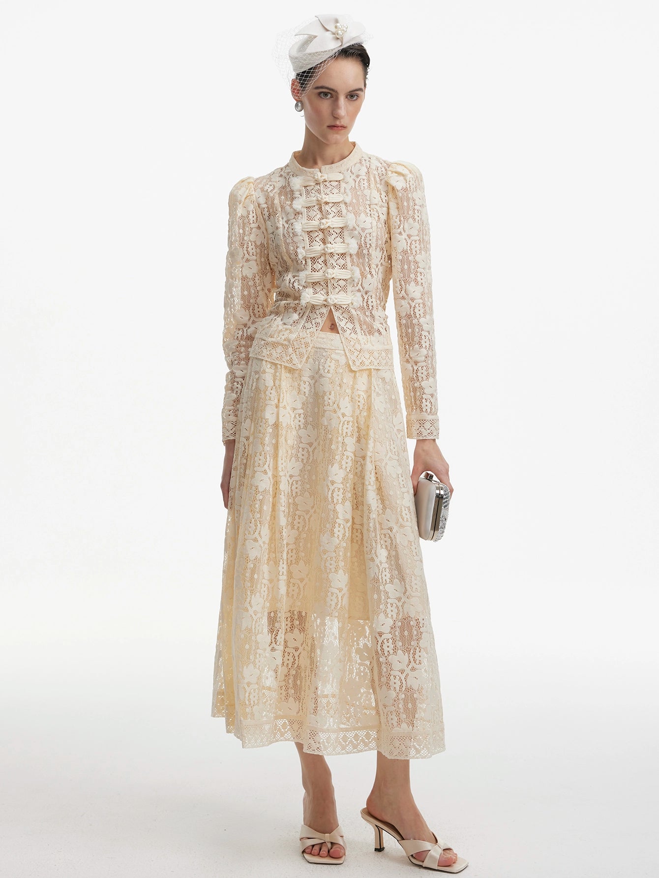 Cream Lace Two-Piece Maxi Dress Set