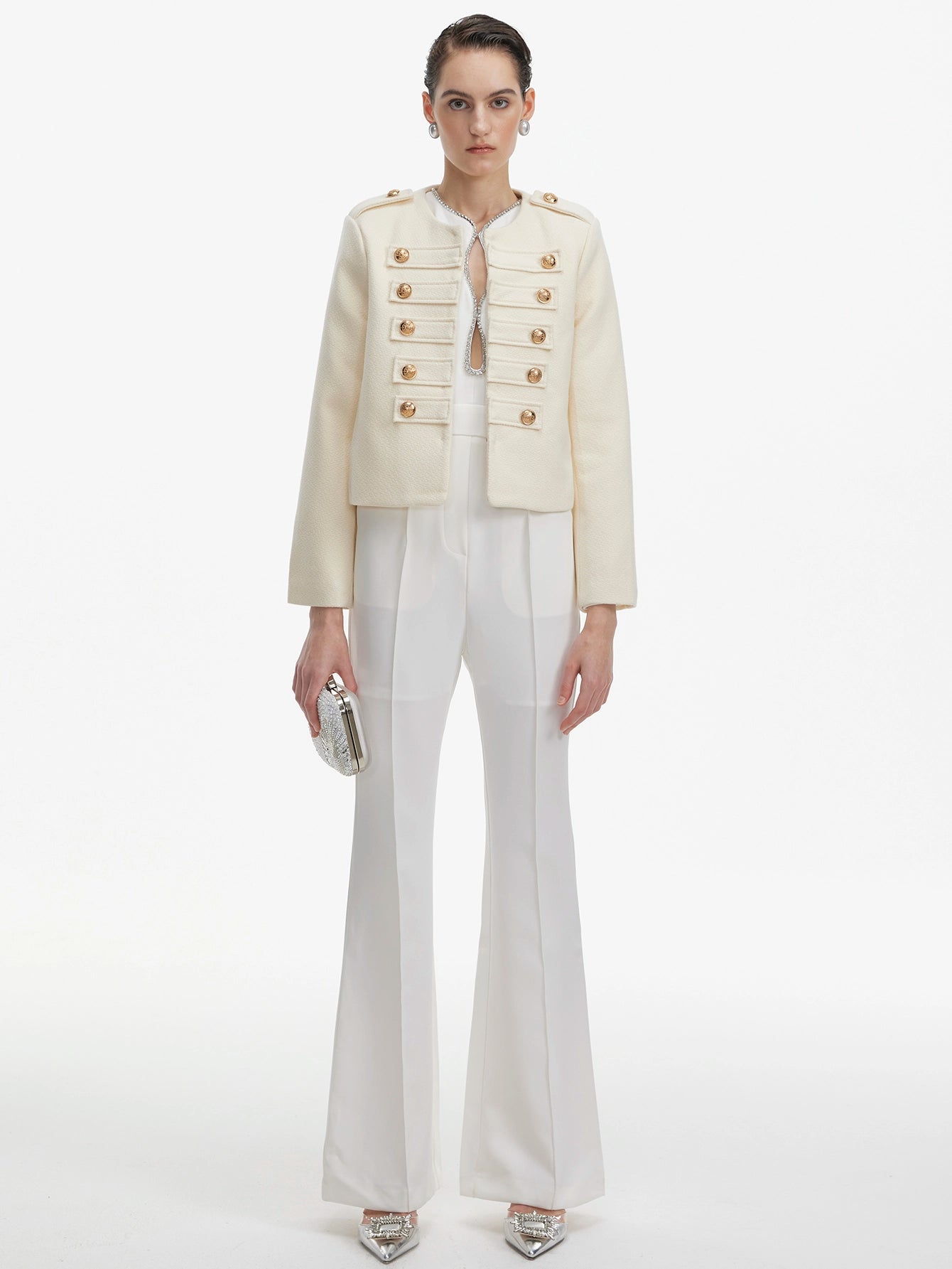 Military-Inspired Structured Blazer with Gold Buttons(Silvia)