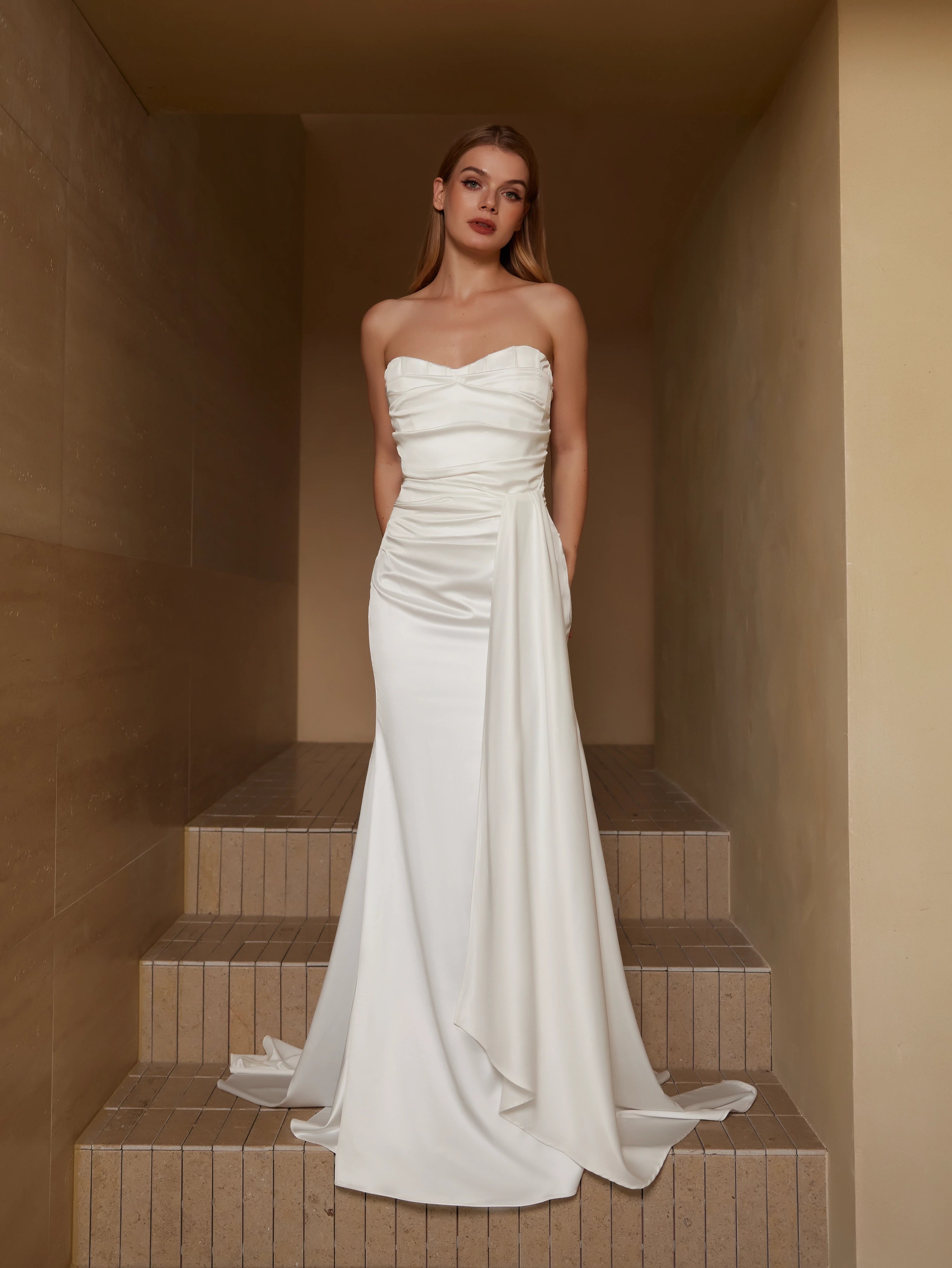 Elegant Strapless Draped Gown