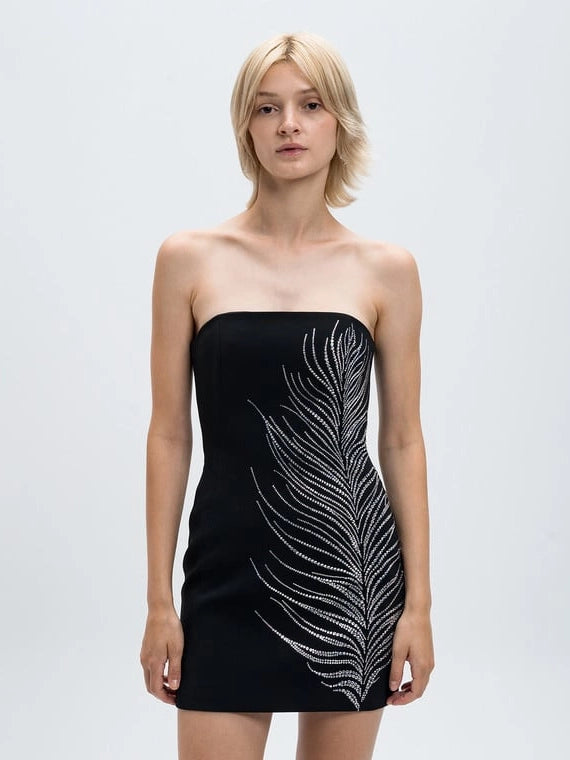 Elegant Embellished Feather Strapless Dress