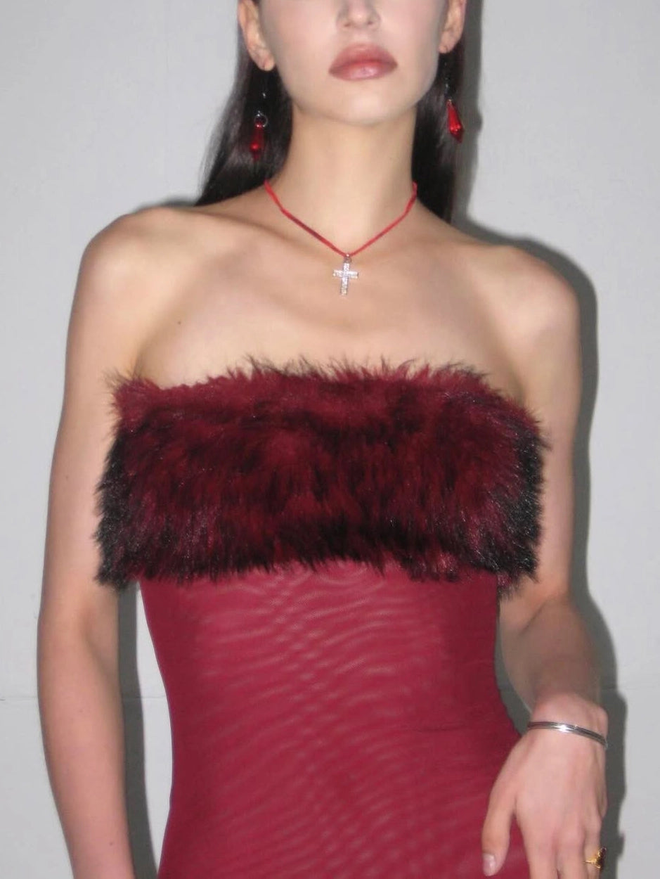 Charming Fur-Trimmed Evening Gown