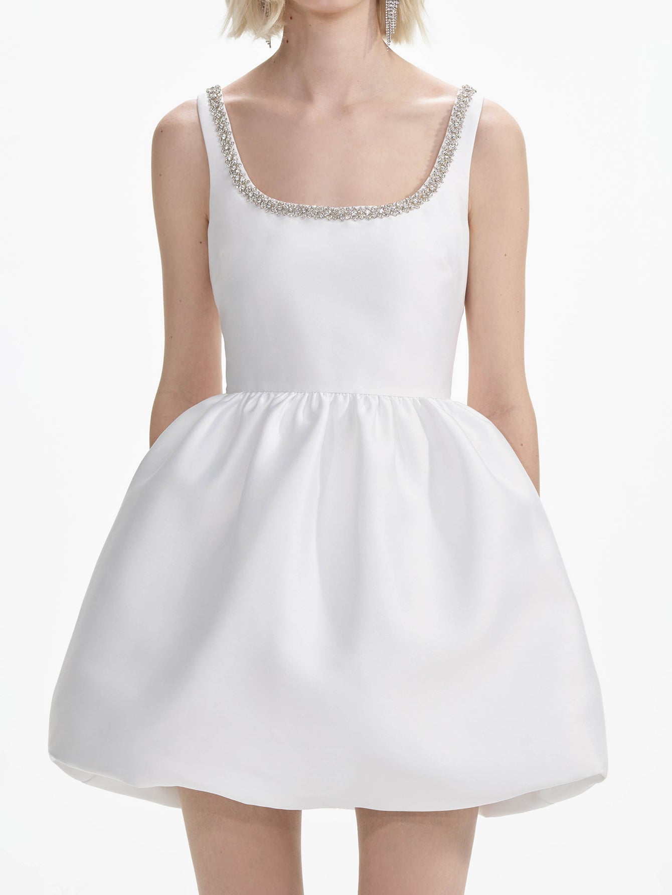 Sleeveless Bubble Hem Dress with Beaded Neckline