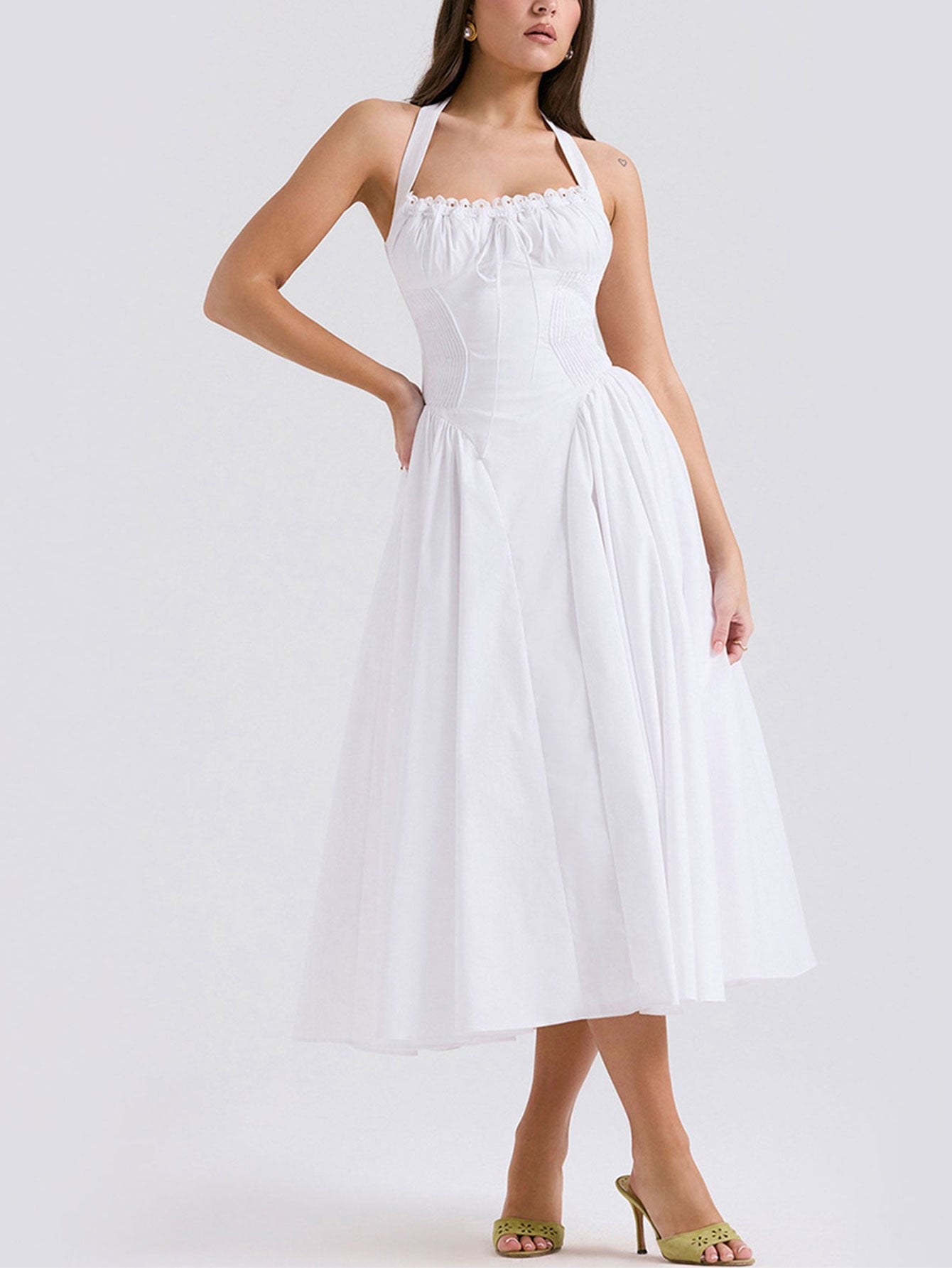 Elegant Halter Neck Corset Midi Dress - fashionprilin