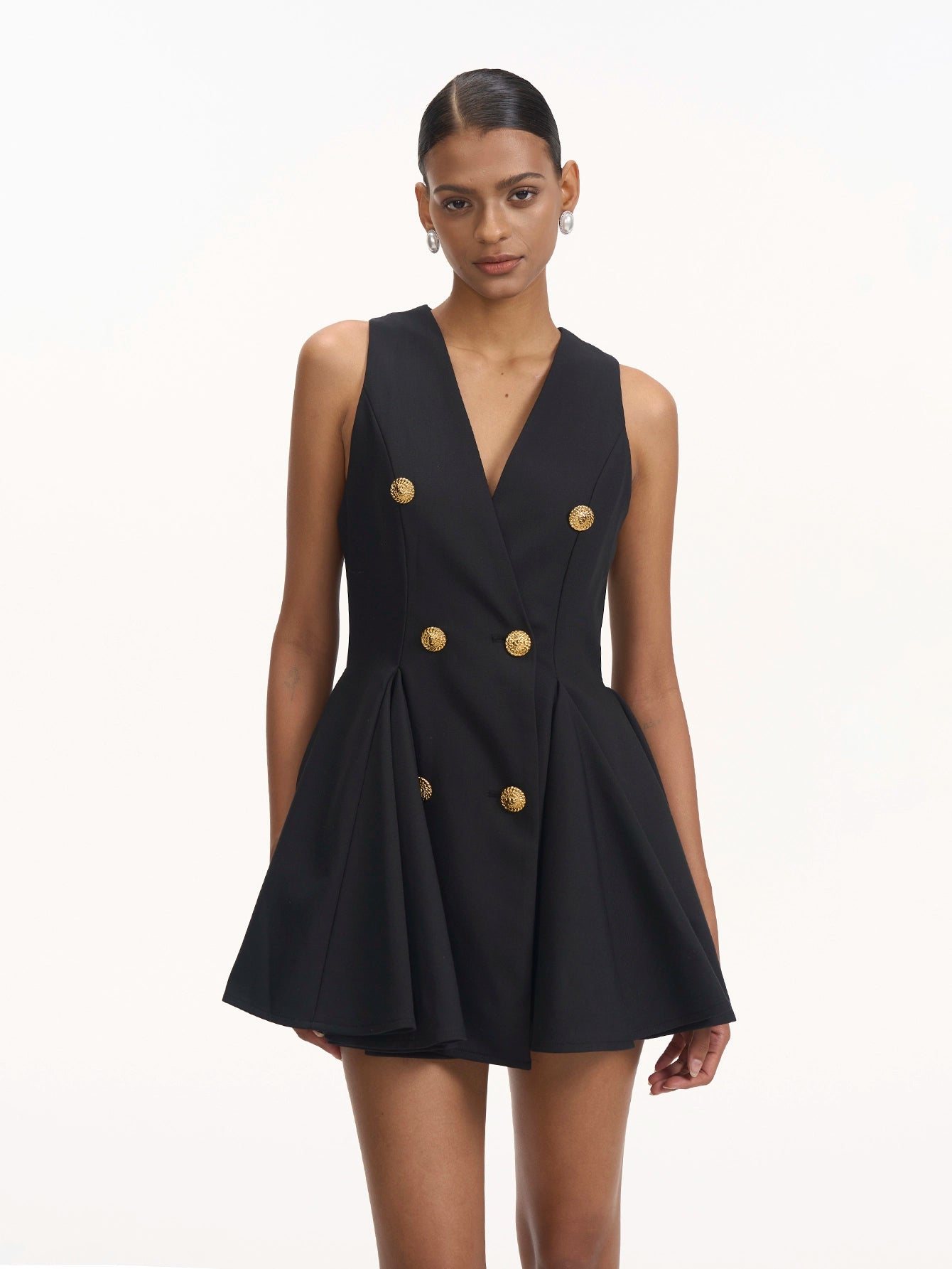 Deep V buttoned mini dress