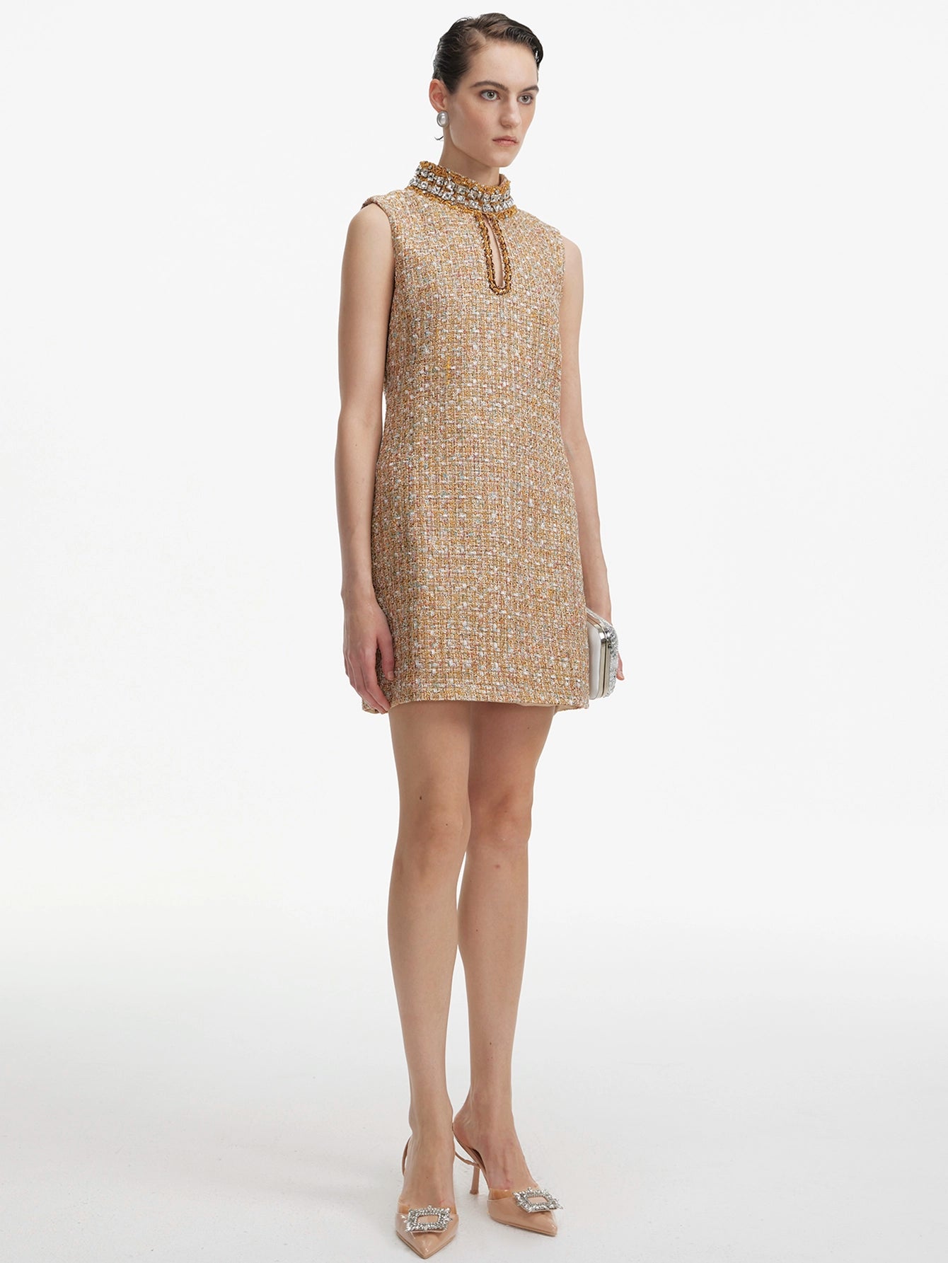 Beaded Tweed Mini Dress