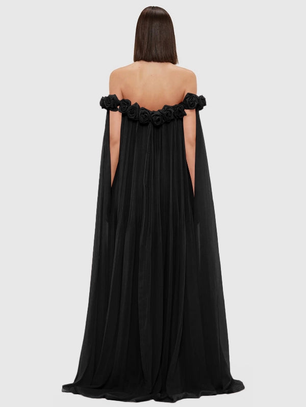 Flowy Off-Shoulder Pleated Gown