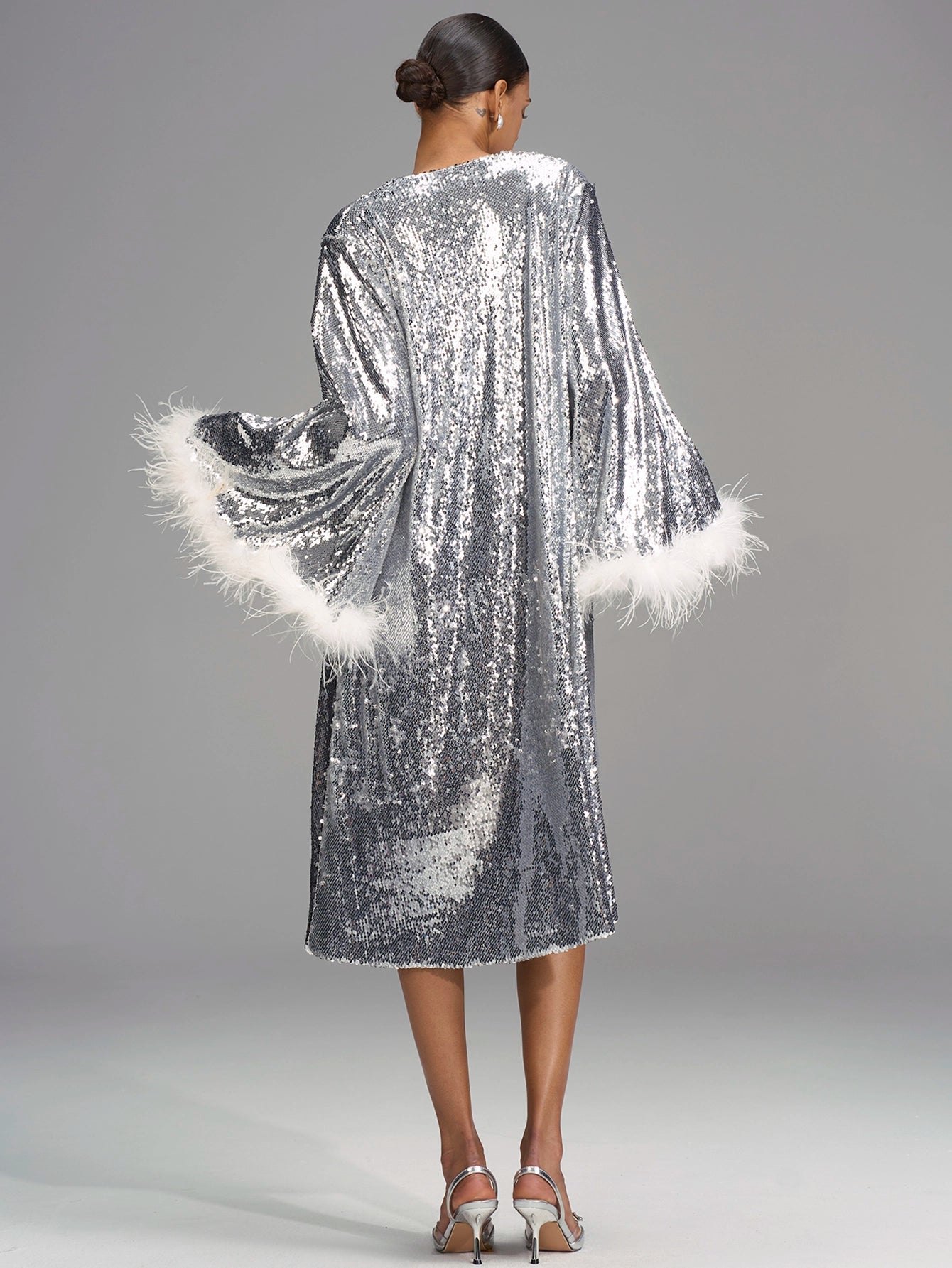 Feather Trim Sequin Morning Shoot Dress