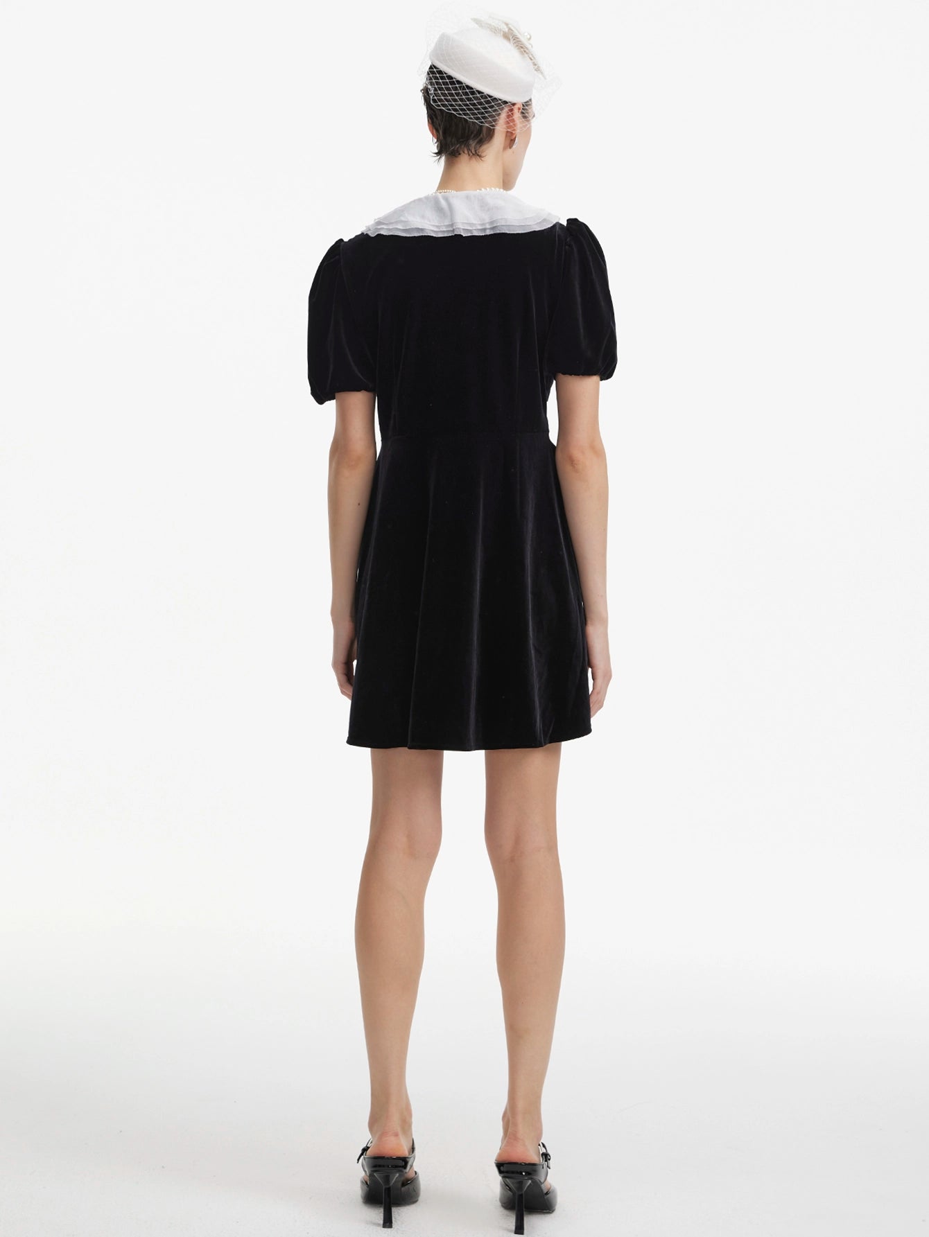 Peter Pan Collar Button Front Velvet Dress