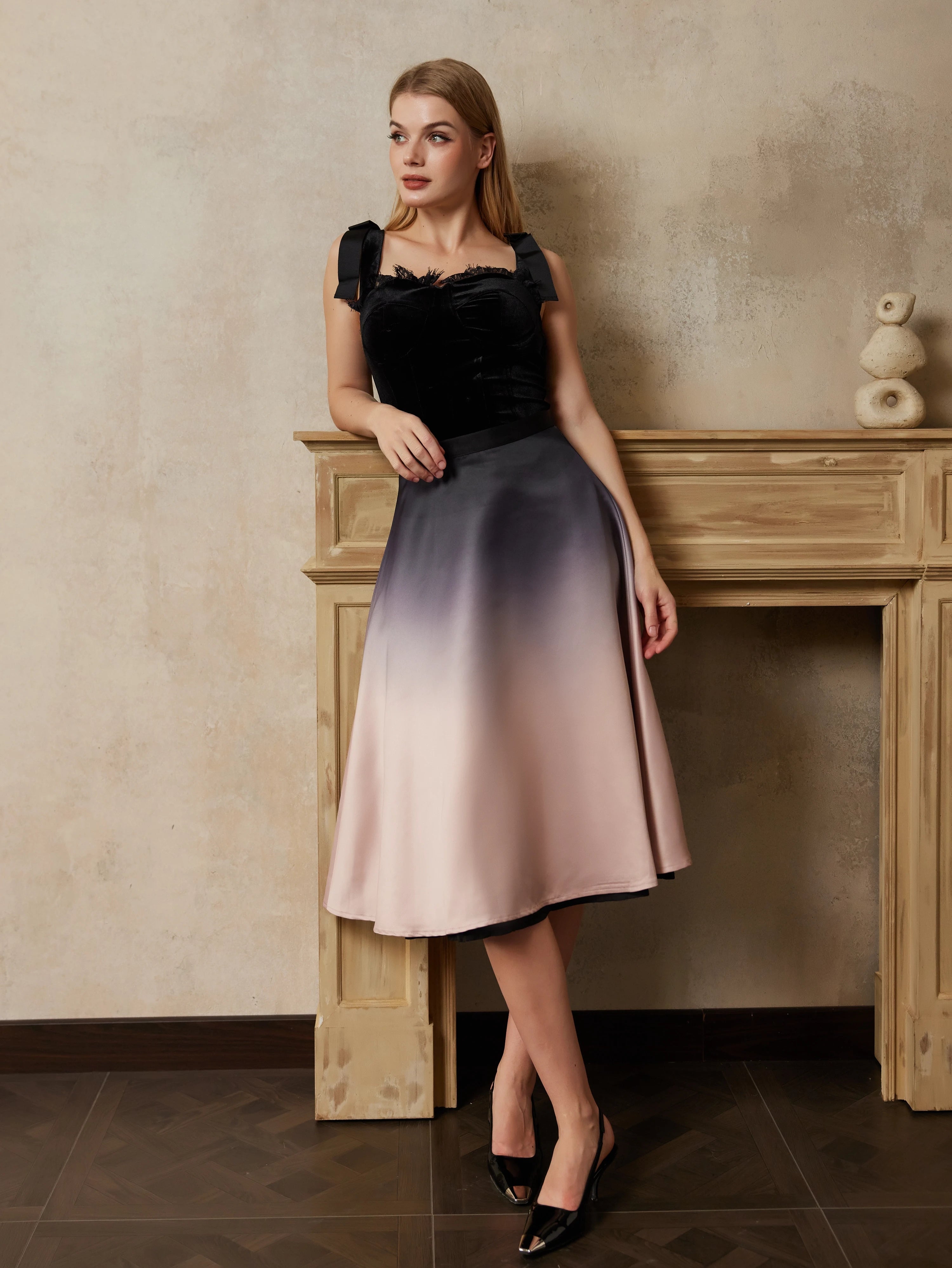 Elegant Ombre Flare Skirt Set