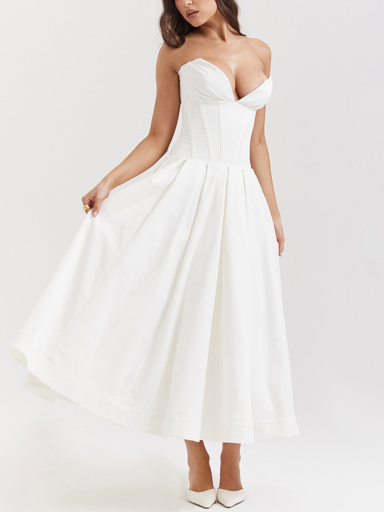 Solid Strapless Sleeveless Midi Dress