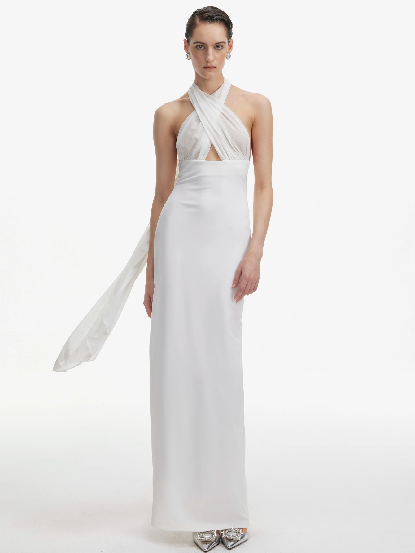 Elegant Halterneck Gown with Sheer Overlay