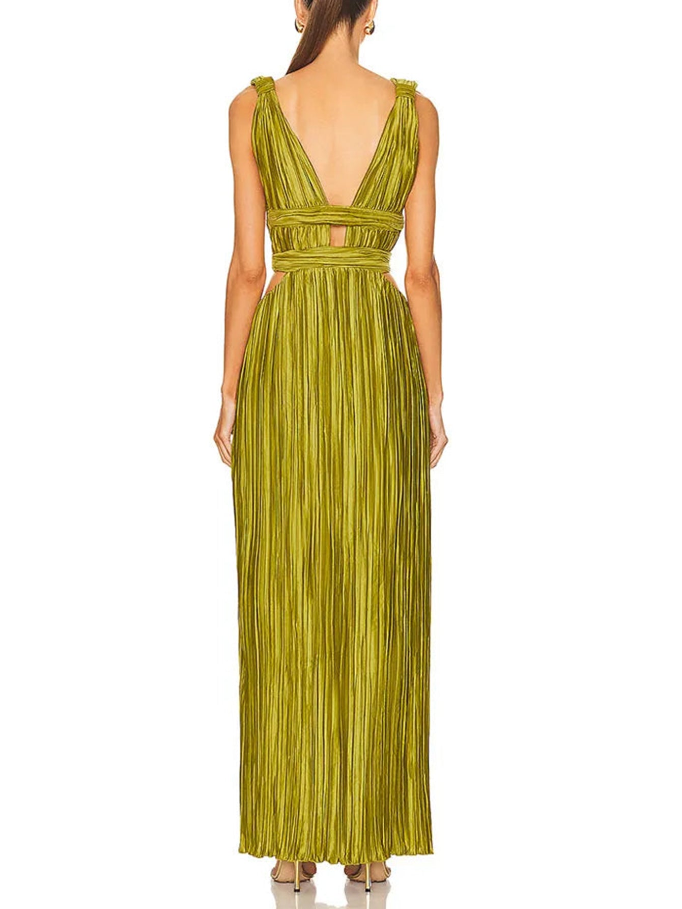 Hollow Slit Pleated Maxi Dress