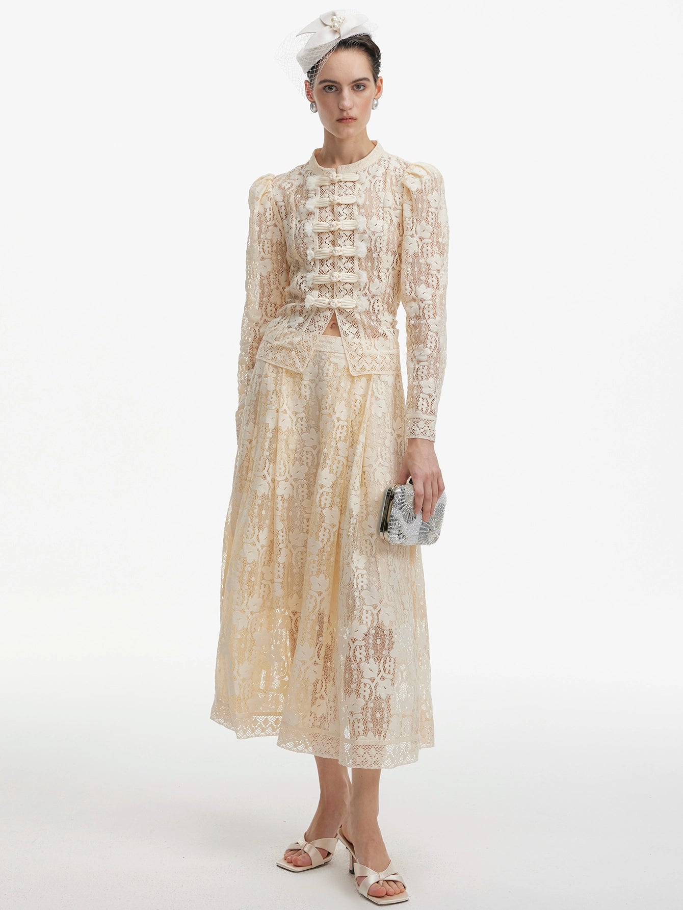 Cream Lace Two-Piece Maxi Dress Set(Silvia)