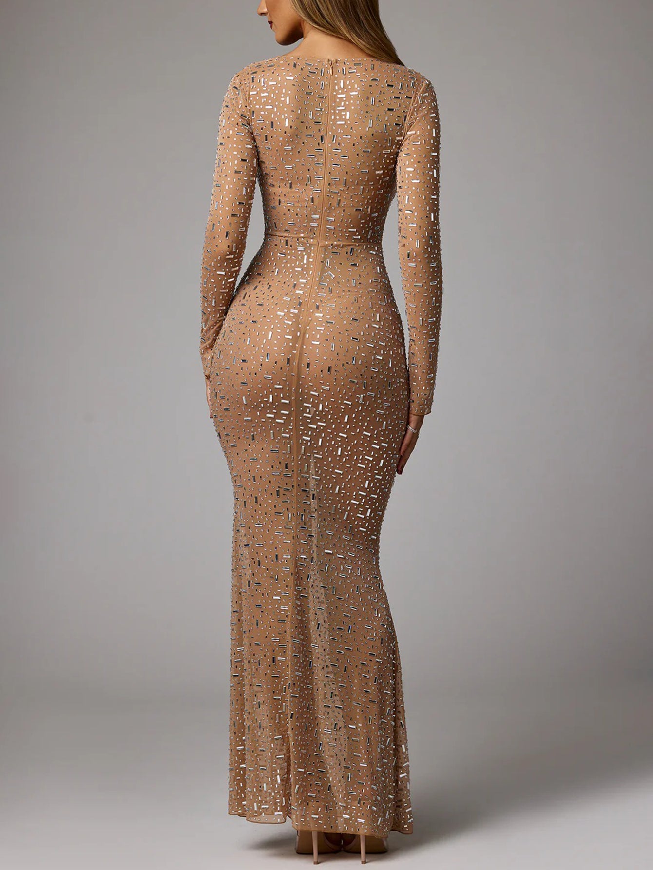 Glamorous Beaded Long-Sleeve Gown for Special Events