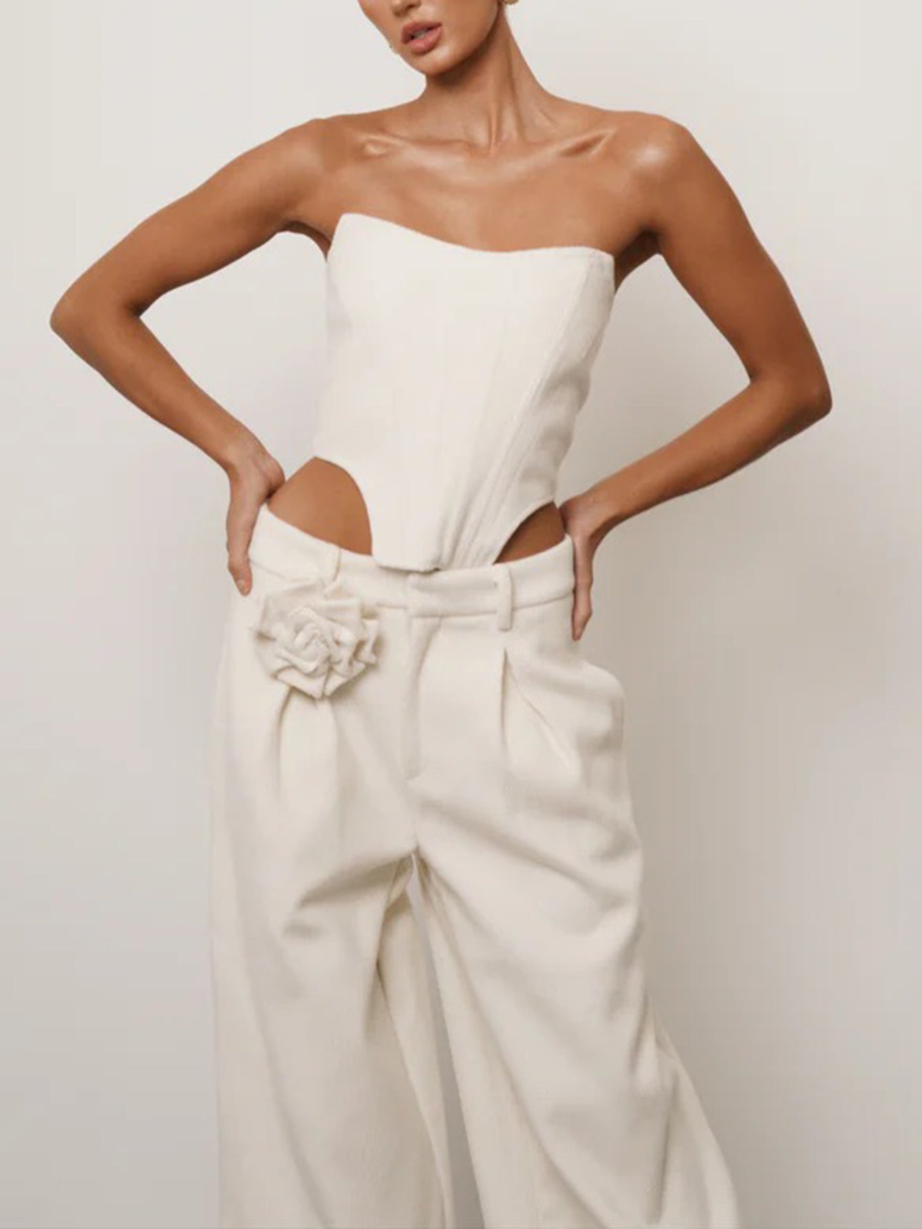 Cutout Bodysuit and Wide-Leg Pants Two-Piece Set