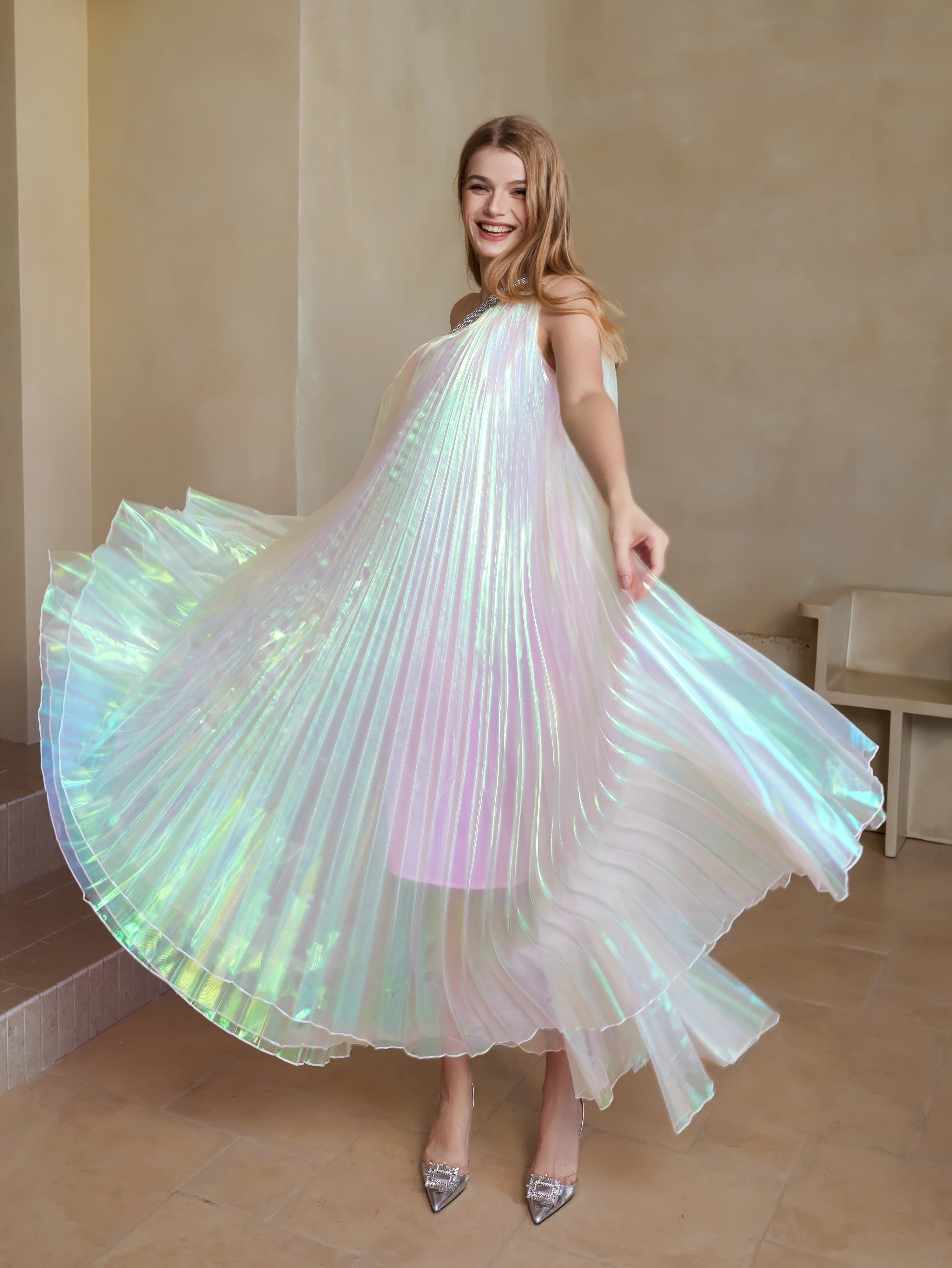 Ethereal Shining Pleated Gown