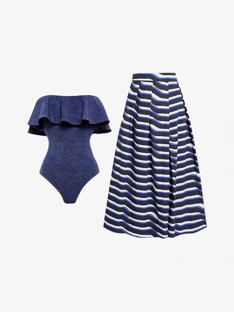 Navy Blue Off-Shoulder Bikini Set