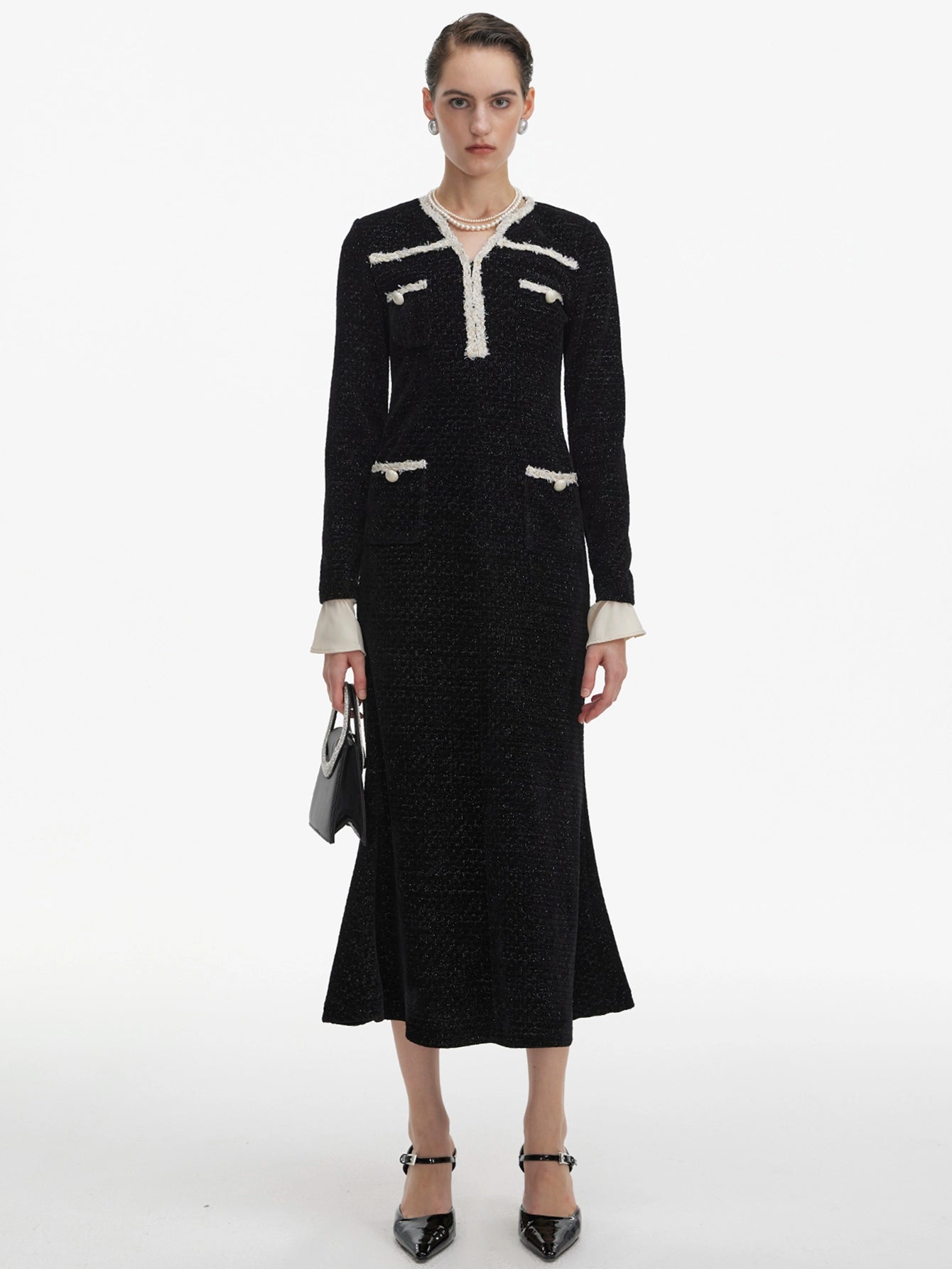 Elegant Tweed Long-Sleeved Dress(Silvia)